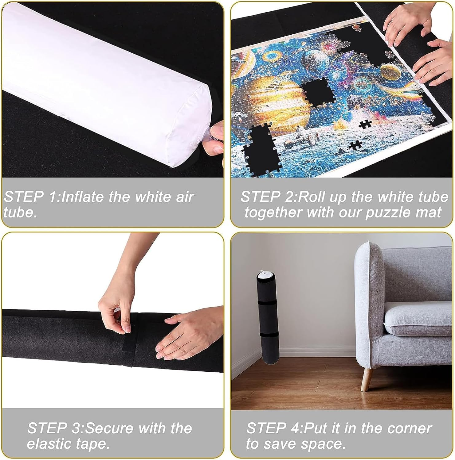 Jigsaw Puzzle Mat Roll up - Portable Felt save Mat for Puzzles Storage and Organize (26X46 Inch, up to 1500Pcs) image number 3