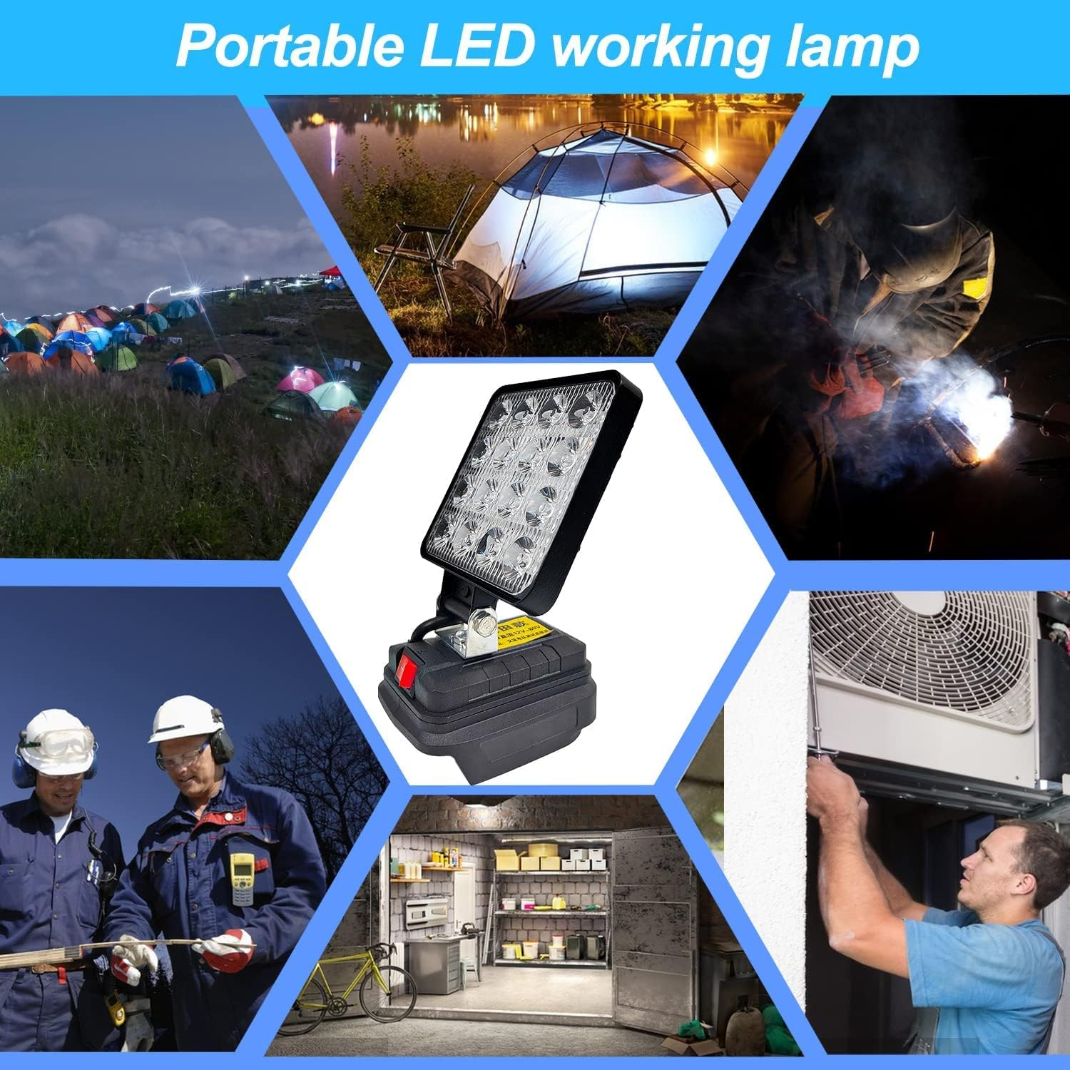 Battery Lamp for Makita 18 V, 27 W LED Work Light, Battery, Multifunctional LED Spotlight Battery, Portable Construction Site Lamp, Torch for Makita 18 V Lithium Ion Battery