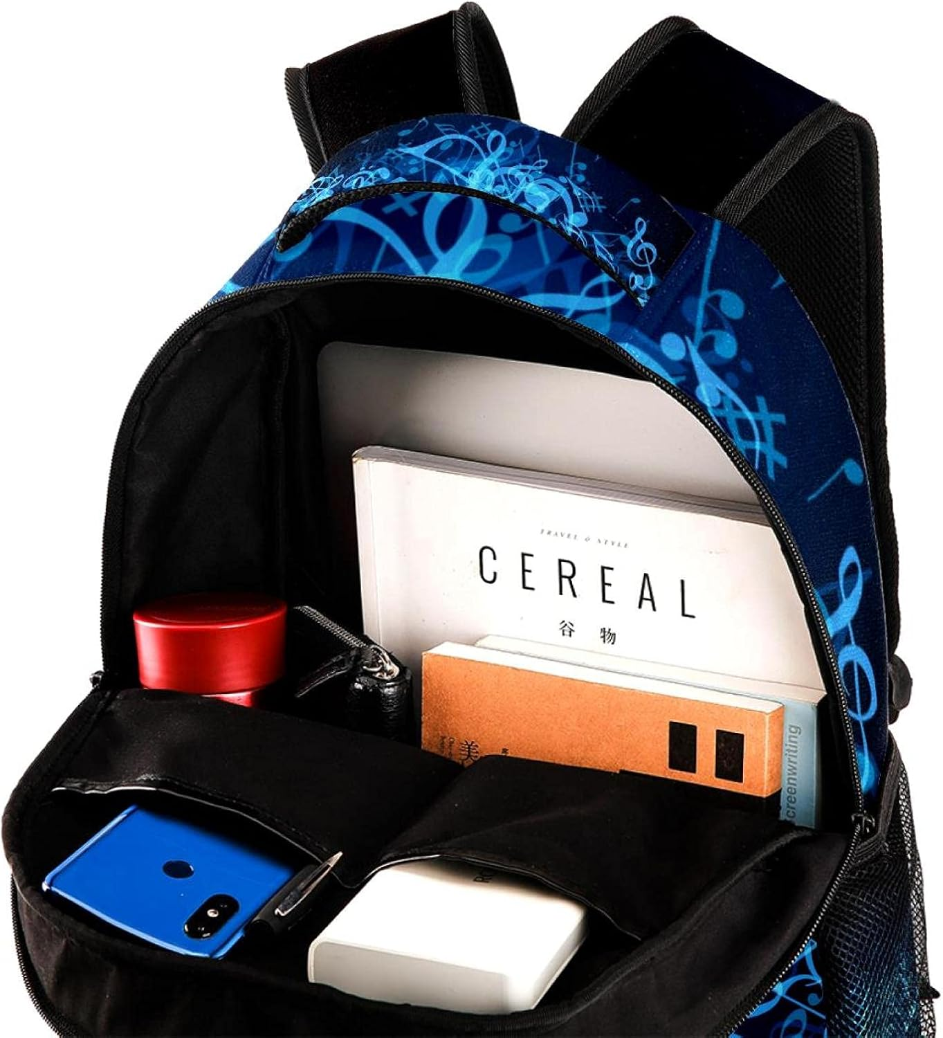 Blue Music Note Backpack Students Shoulder Bags Travel Bag College School Tote Backpacks image number 3