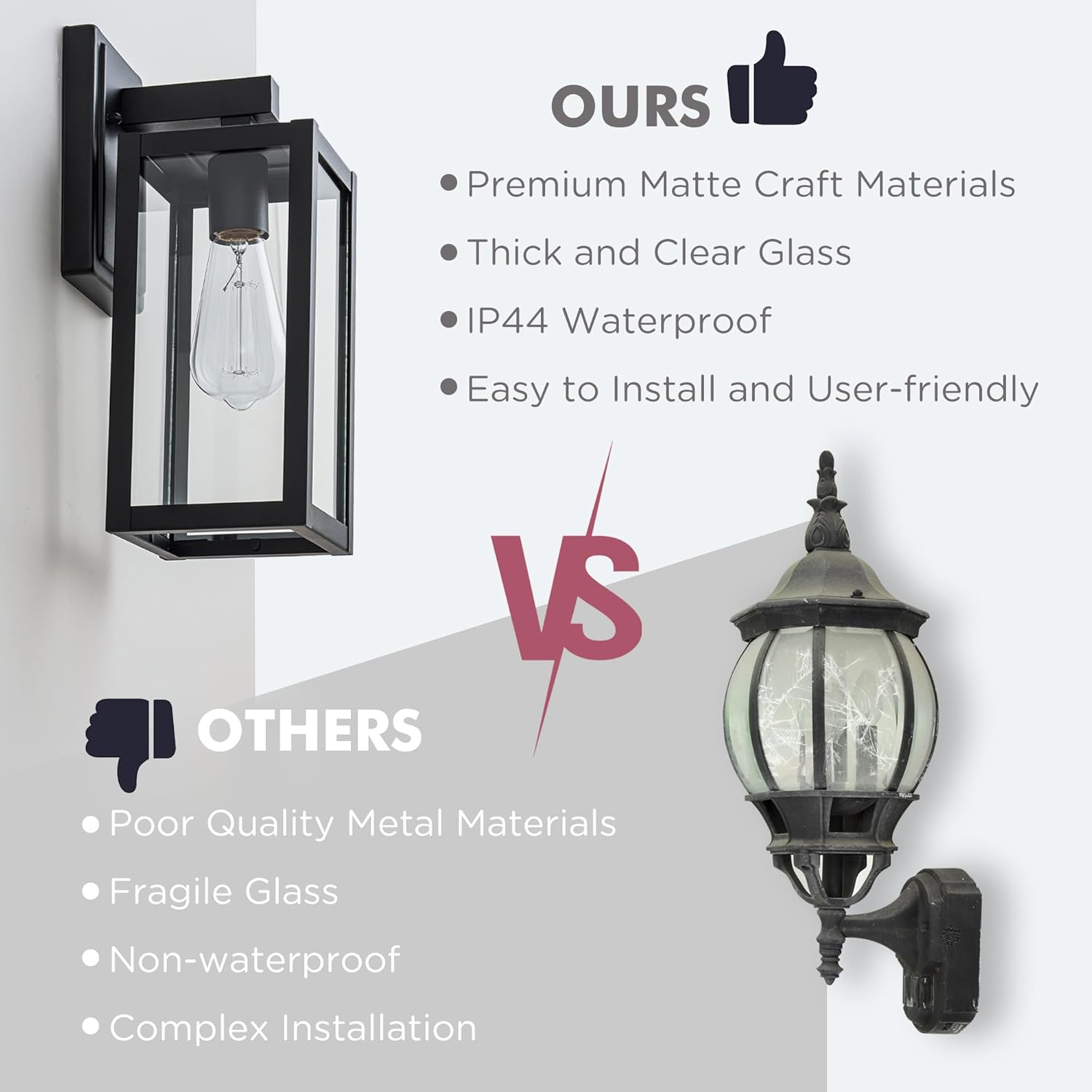 FTL 1Pack Outdoor Wall Light Exterior Waterproof, Matte Black Modern Outdoor Wall Mounted Lantern Light with Clear Glass, Porch Light Outdoor Max 60W, IP44 Garden Wall Light for Doorway,Patio,Garage image number 6