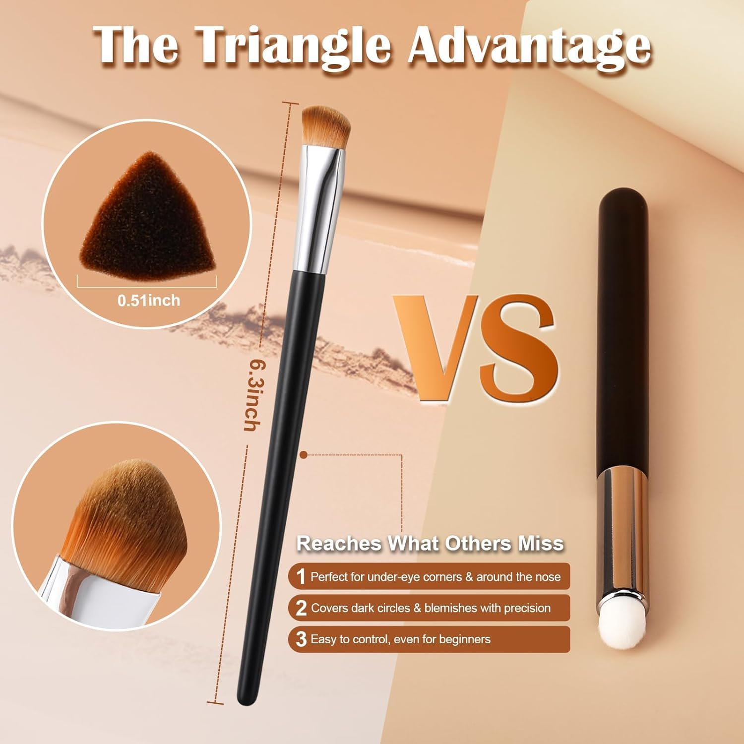 Concealer Brush under Eye, Small Triangle Brushes for Precise Coverage Dark Circles Blemishes Acne, Easy Blending for Concealer Contour, Cream/Liquid Makeup Brush image number 6