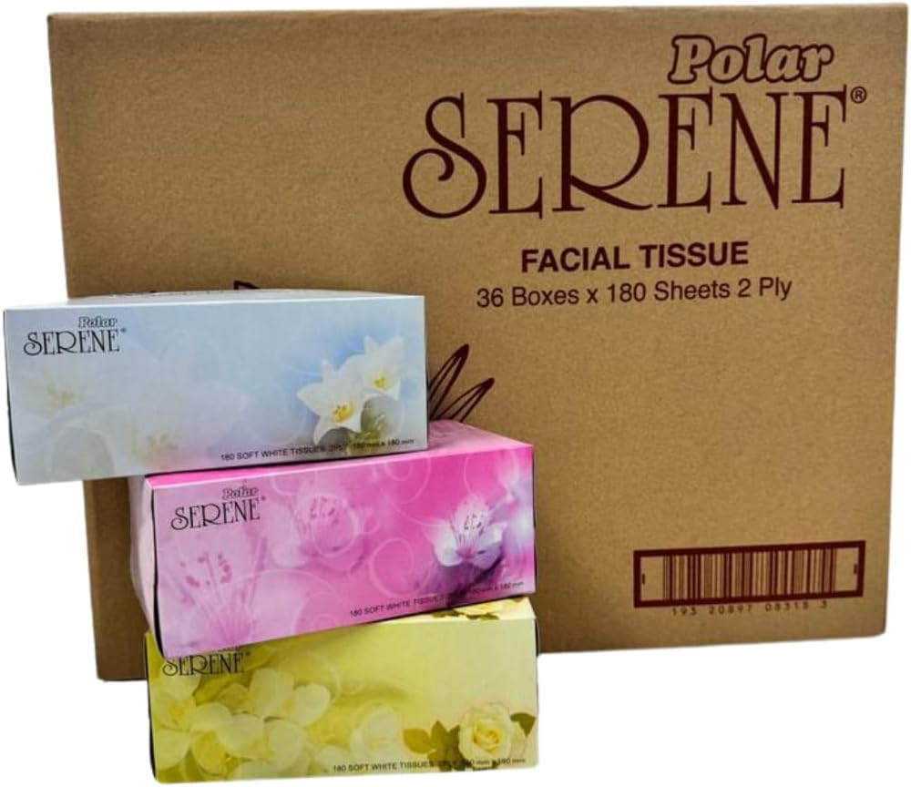 Polar Serene 2-Ply Deluxe Extra Soft Facial Tissues, 180 Sheets (Pack of 36) image number 5