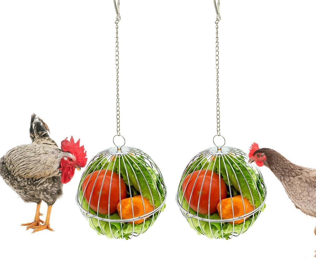 Chicken Treat Ball Chicken Vegetable Feeder Veggie Hanging Ball Toy for Hens Chicken Hanging Foraging Coop Toys for Hens 2PCS image number 1