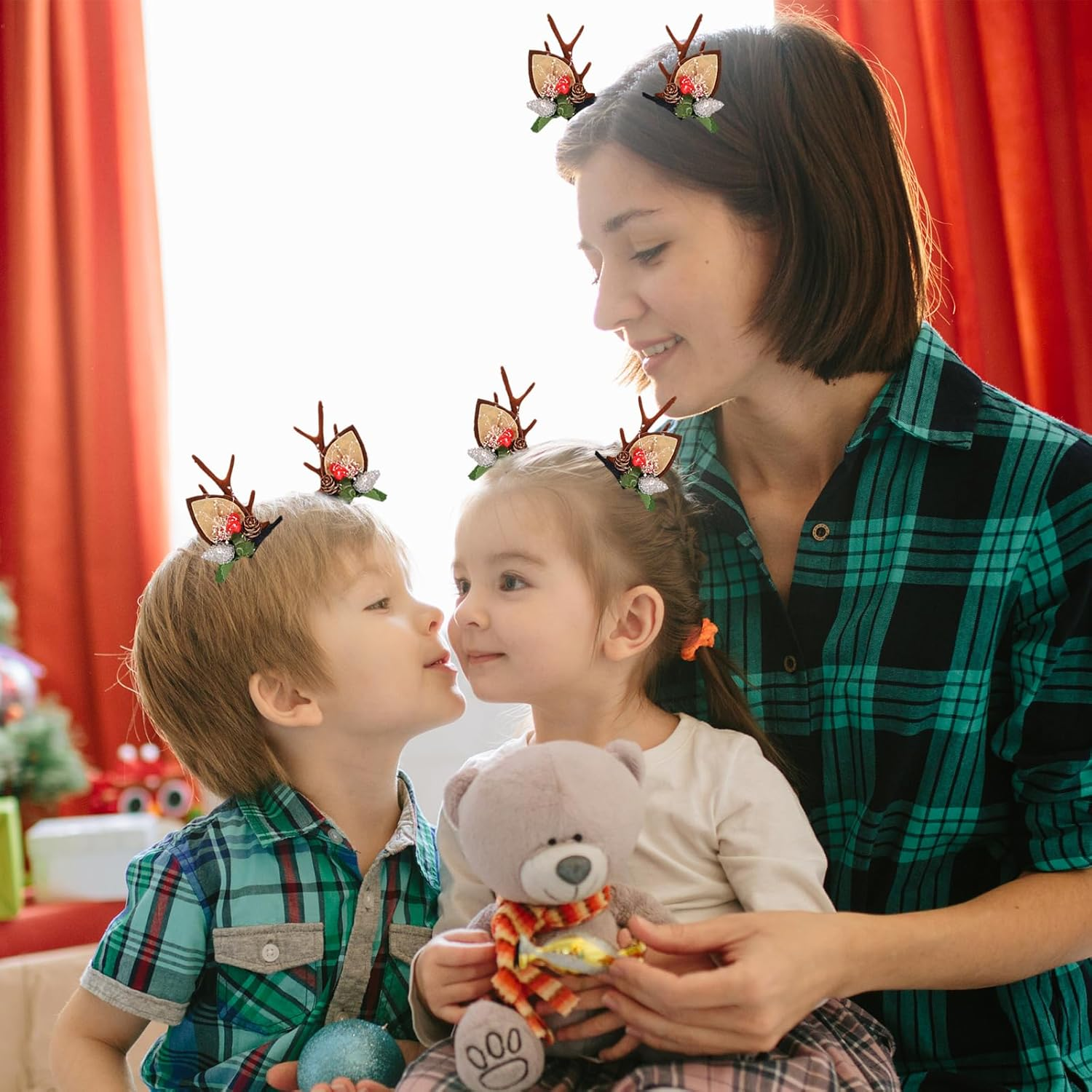 LATEEFAH Christmas Reindeer Antler Headband Christmas Tree Hair Clips Deer Headband Hair Accessories image number 5