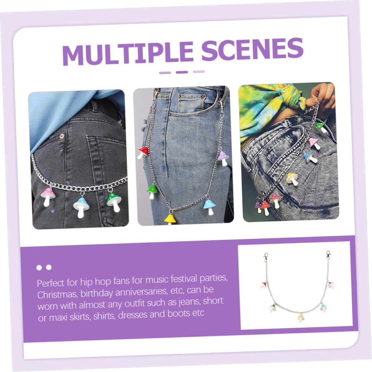 Holibanna Mushroom Pendant Pants Chain Aesthetic Accessories Pants Belt Chains Rock S Aesthetic Jewelry S Pocket Hip Hop S S for S Trousers S Acrylic image number 2
