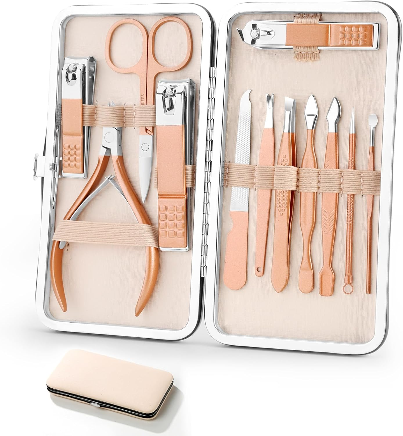 Nail Clippers Set Manicure Pedicure Kit - Manicure Set Women Professional Stainless Steel Pedicure Nail Clipper Tools Aceoce Travel Luxury with Grooming Travel Leather Rose Gloden-12Pcs