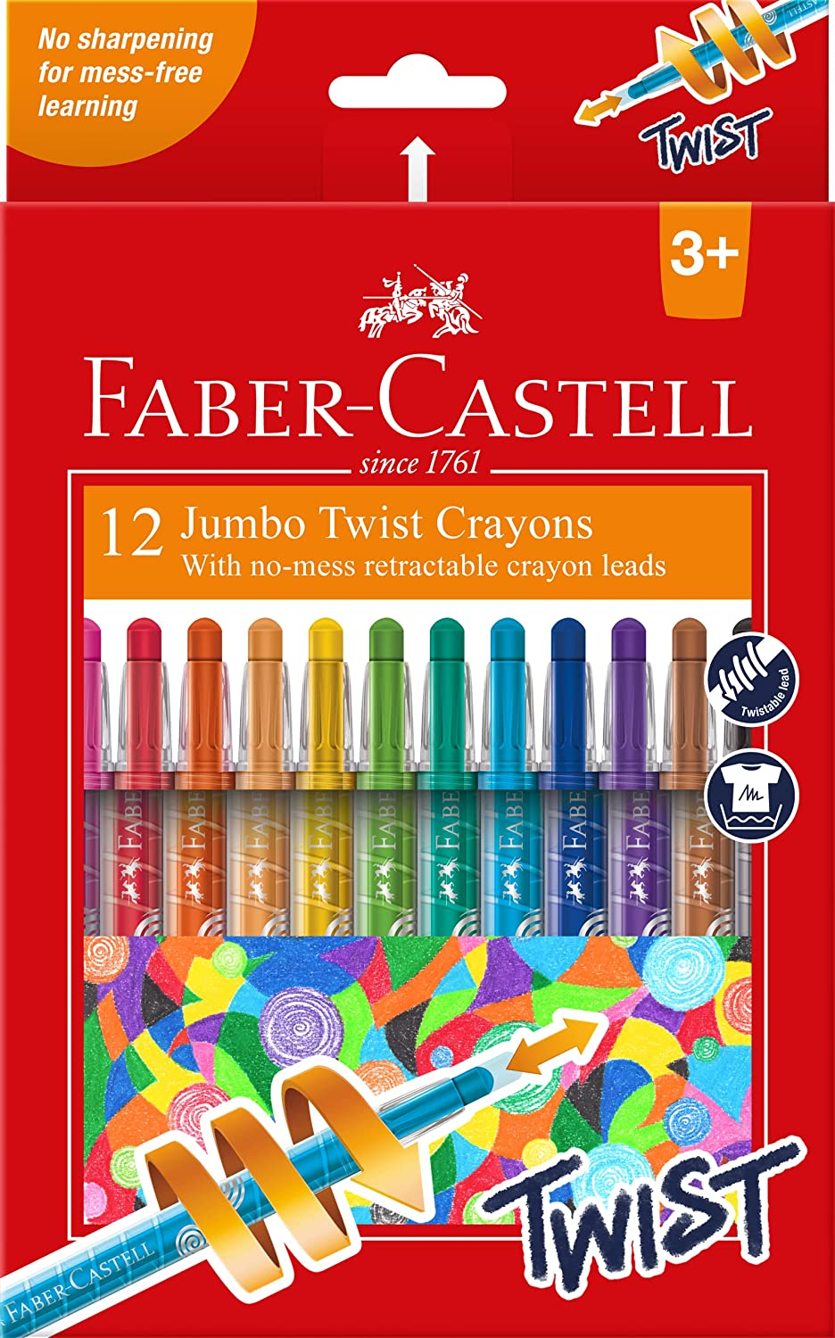 Faber-Castell Jumbo Twist Crayons, Assorted &ndash; 12 Count (Pack of 1), (21-010093) image number 1