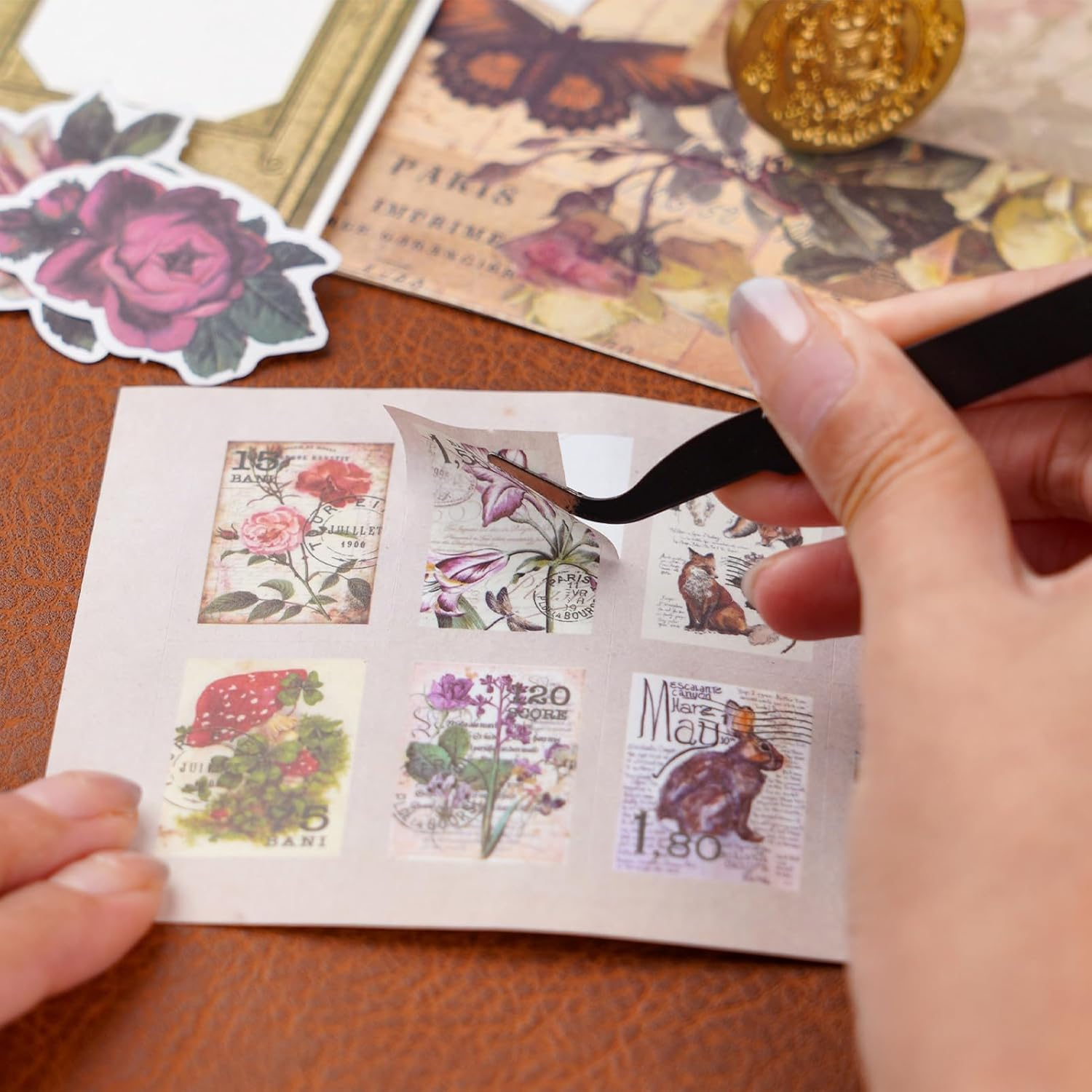 Funto Scrapbooking Kit (202 PCS), Vintage Collection-Rose Angel, Perfect for Bullet Scrapbooking Materials, Planner DIY Arts Craft Collage image number 5