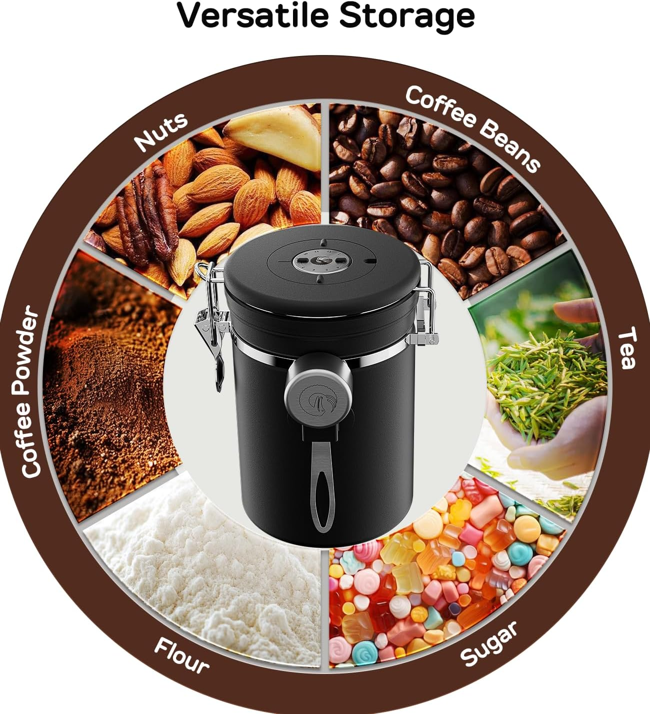 Coffee Gator Coffee Canister, 22Oz Airtight Stainless Steel Kitchen Food Storage Container with Date Tracker, Valve, Scoop for Sugar, Grounds, Beans, Tea, Sugar, Cereal, Flour, Cookies Jars - Black image number 3
