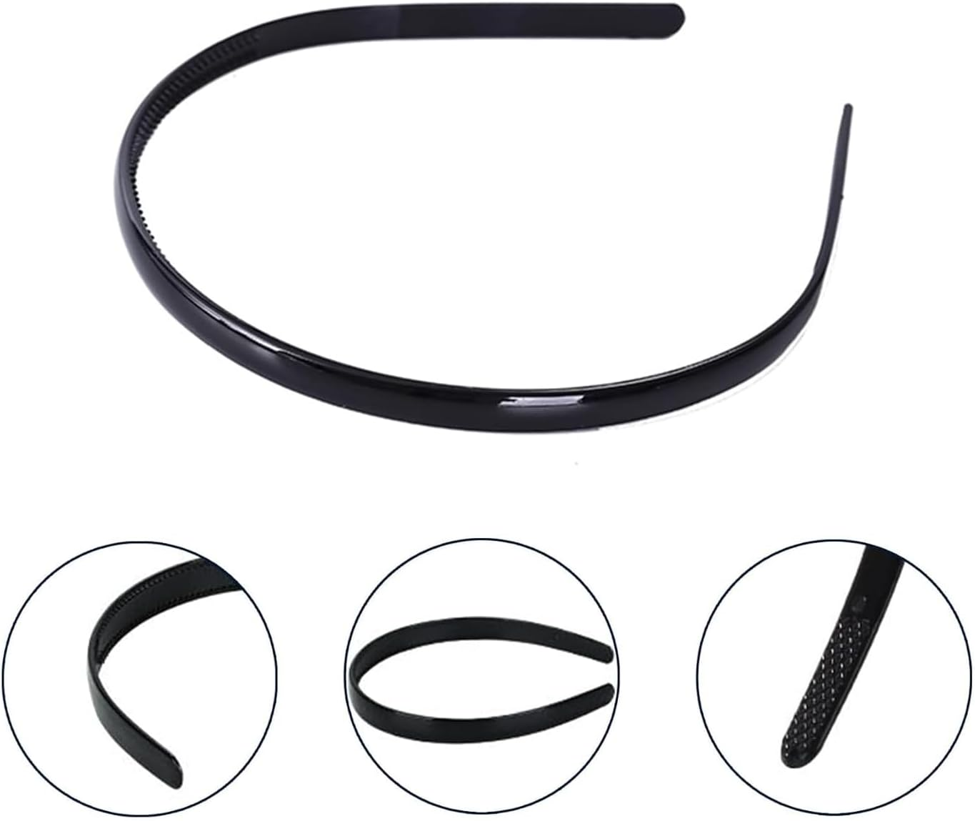Hair Band, Black Plastic Headband, Non-Slip Headband with Non-Slip Teeth for Girls, Women, Plain Headbands (Pack of 12) image number 4