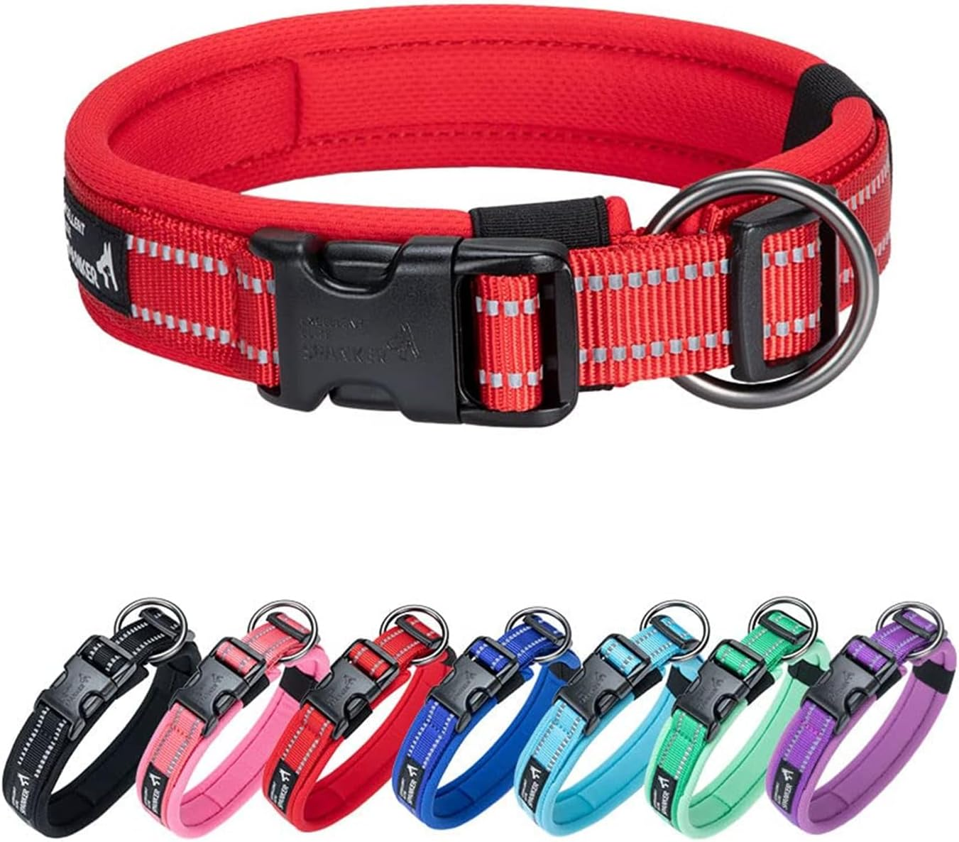 EXCELLENT ELITE SPANKER Reflective Nylon Dog Collar with Breathable Soft Padded Adjustable Thick Pet Collars for Small Medium Large Dogs Walking Training(Red-L) image number 5