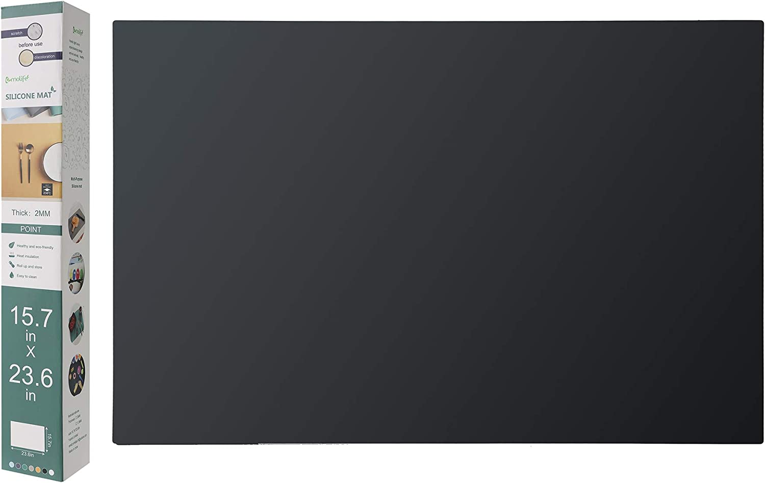 Emolife Heat Resistant Mat for Air Fryer Site On, Thick Silicone Mats for Kitchen Counter, Countertop Protector, No-Slip (Black)