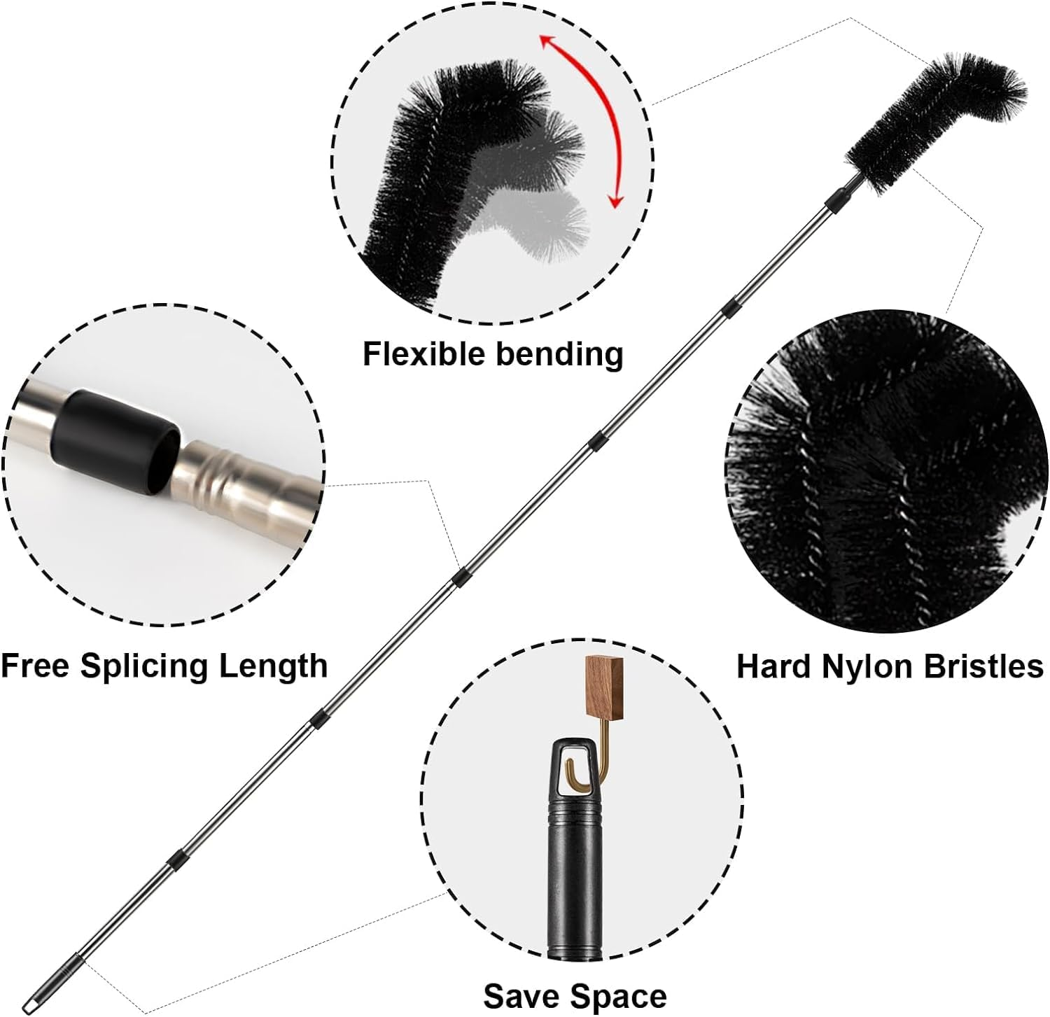 Gutter Cleaning Tools from the Ground, 10.5 FT Adjustable Gutter Cleaning Tool, Gutter Cleaner Ability to Easily Clear Roof Leaves and Debris, 2 Black Brush