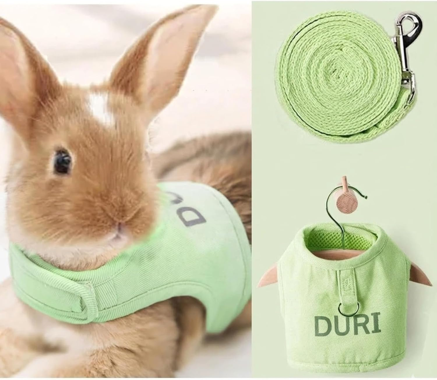 MANON ROSA Rabbit Harness and Leash Set - Escape-Proof Adjustable Vest Harness for Dwarf Bunnies, Soft Padded Conejos Collar with Safety Buckle, Small Animal Walking Accessories