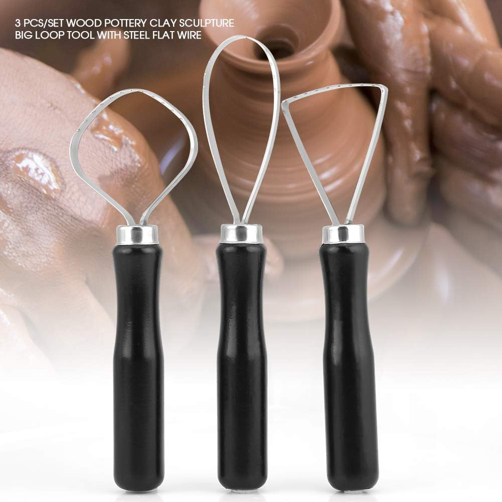 3 Pcs/Set Wax Pottery Tool Wooden Pottery Clay Carving Tools Pottery Clay Sculpture Carving Tool Clay Sculpture Big Loop Tool for Rock Painting, Pottery Clay Modeling Embossing Nail Art DIY image number 2