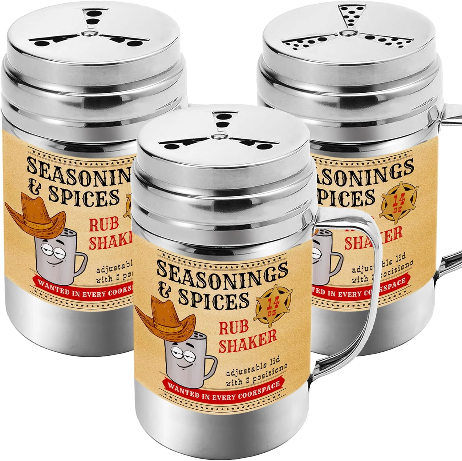 CUSINIUM 10 Oz Seasonings Spice Shaker - BBQ Dry Rub Shaker - Cooking Dredge with Adjustable Fan-Style Lid and Handle