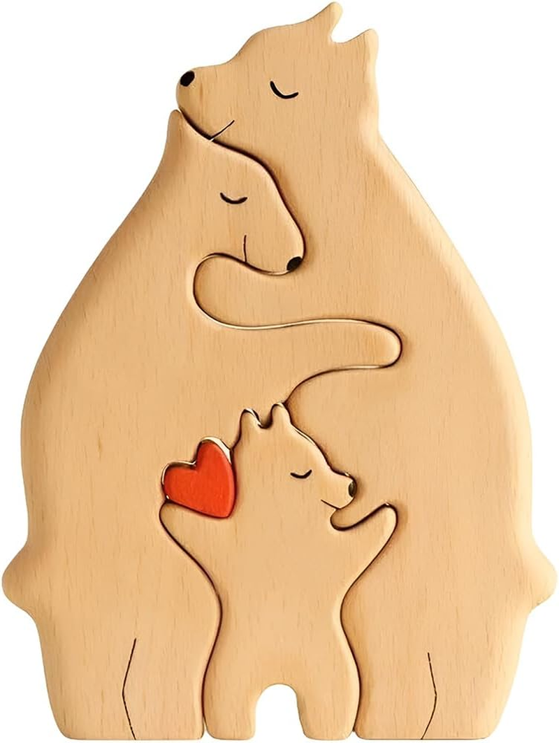 Wooden Bears Puzzle,Wood Love Animal Puzzle Decoration,3 Hug Wooden Bear,For Birthday Christmas, Anniversary Mother Day, Father Day image number 1