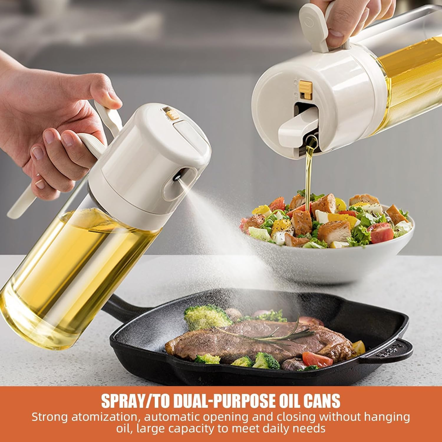 Generic Cooking Oil Dispenser Bottle, 2 In1 Cooking Oil Spray Bottle, Large Capacity Oil Dispenser and Spritzer, Easy to Handle Multifunctional Glass Oil Bottle for Cooking Salad Air Fryer BBQ Baking image number 3