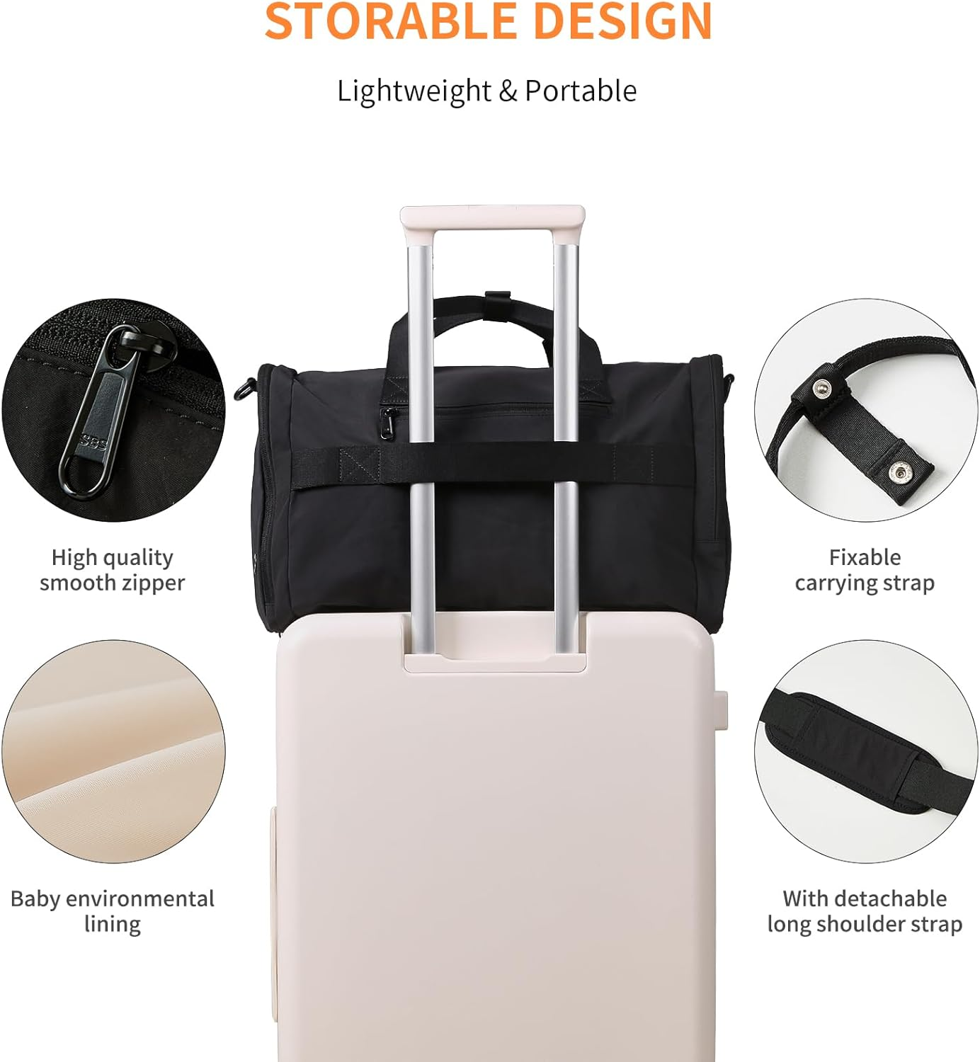 Gym Bag Duffle Bag for Travel: Gym Bag for Women Men Gym Bag with Shoe Compartment - 3 in 1 Carry on Bag Travel Duffel Bags with Trolley Sleeve - Lightweight Travel Bag Sports Bag (Ink Black) - Soft Pink image number 4