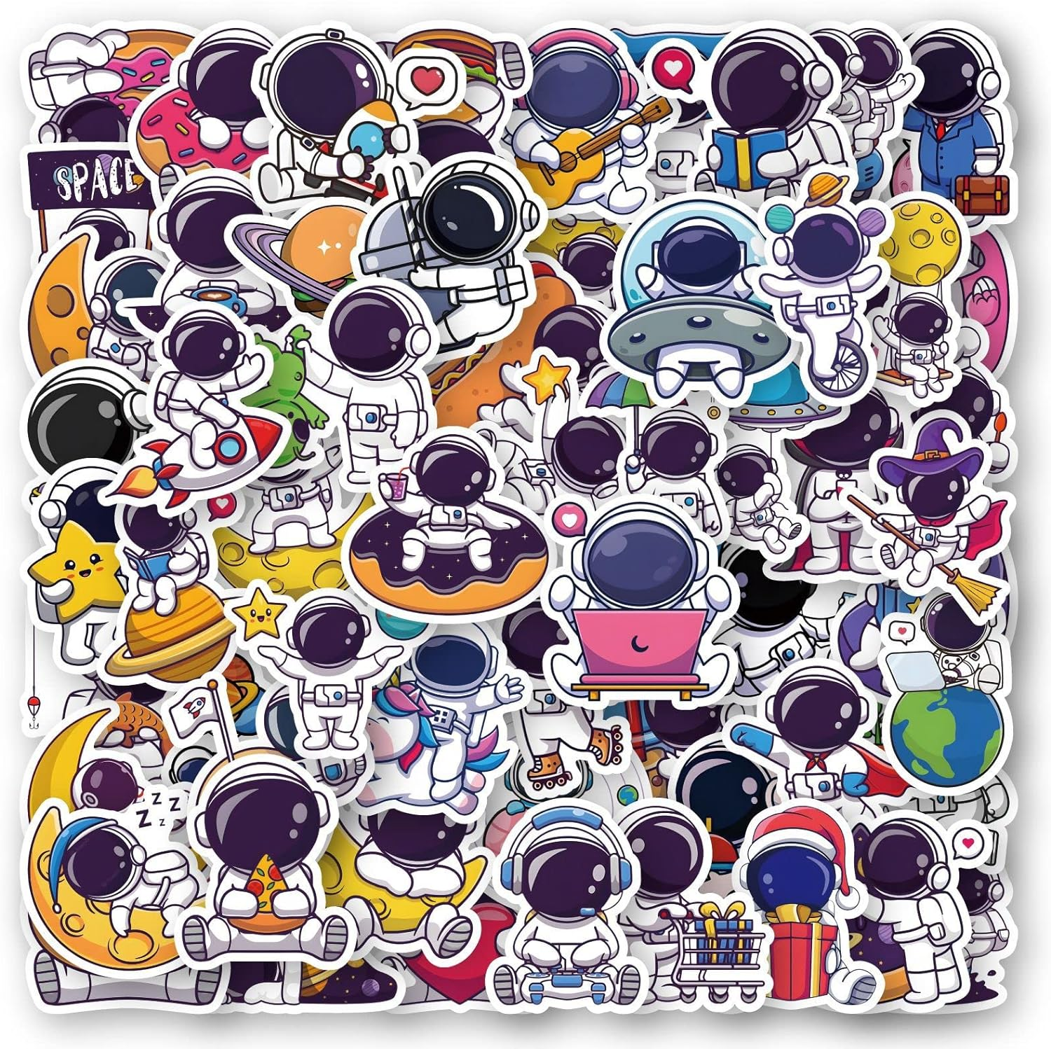 NASA Space Astronaut Sticker, 60 PCS Cool Astronaut Vinyl Sticker for Water Bottle Laptop Helmet Skateboard Scrapbook Bumper Bicycle, Gifts for Kids Teens Adults DIY Decorations image number 1