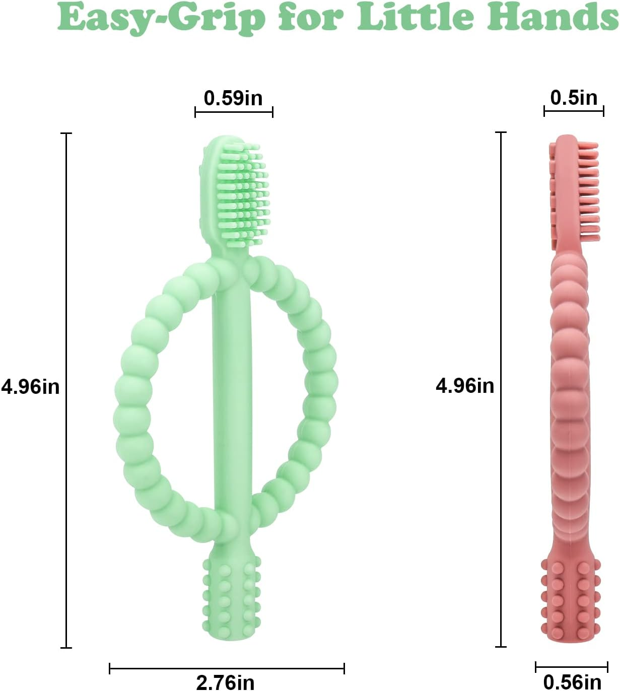 Baby Teething Toys with Easy-Hold Handle, Silicone Infant Toothbrush, Textured on Both Sides Helps Massage, Soothe Sore Gums, Teething Toys for Babies Girl and Boy - Bright Green  Caramel image number 3