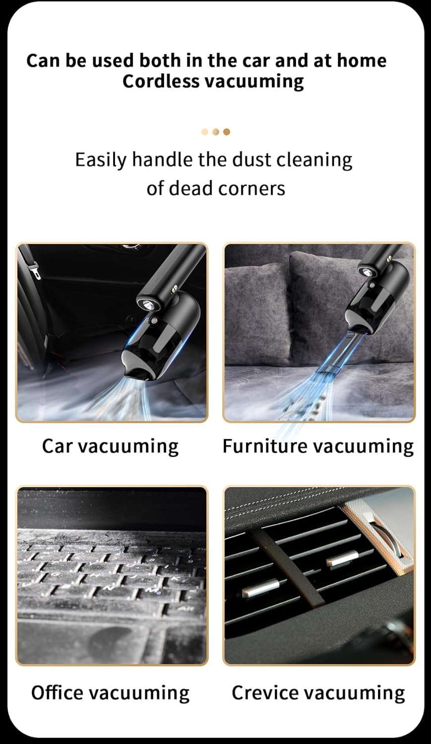 GALENPOO 10 in 1 Cordless Handheld Tire Inflator Vacuum Cleaner 150PSI 13000Pa Suction, 4000Mah Power Bank and Emergency Light, Fits Car Truck Motorcycle Bike Tire Balls, Portable Air Compressor image number 2