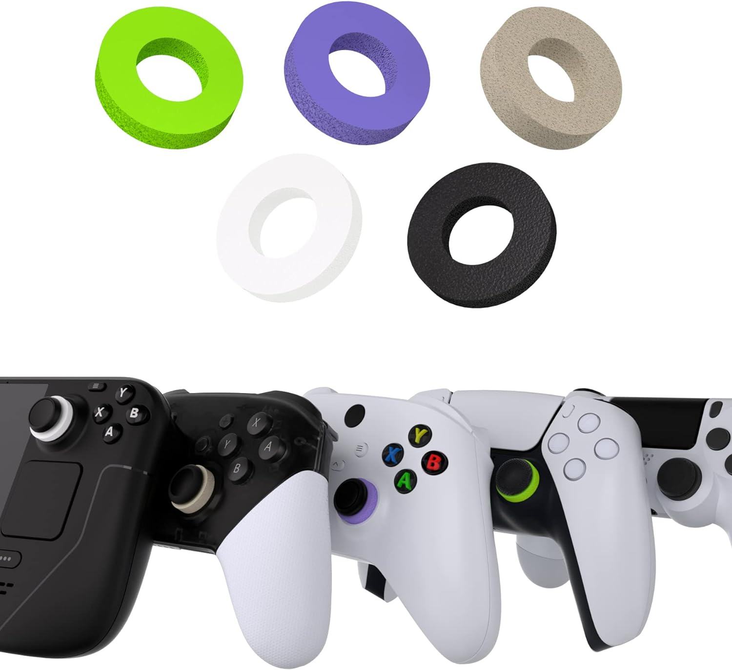 Playvital 3 Pairs Silicone Aim Assist Target Motion Control Precision Rings for PS5, for PS4, for Xbox Series X/S, Xbox One, Xbox 360, for Switch Pro, for Steam Deck - Gray & Black & White