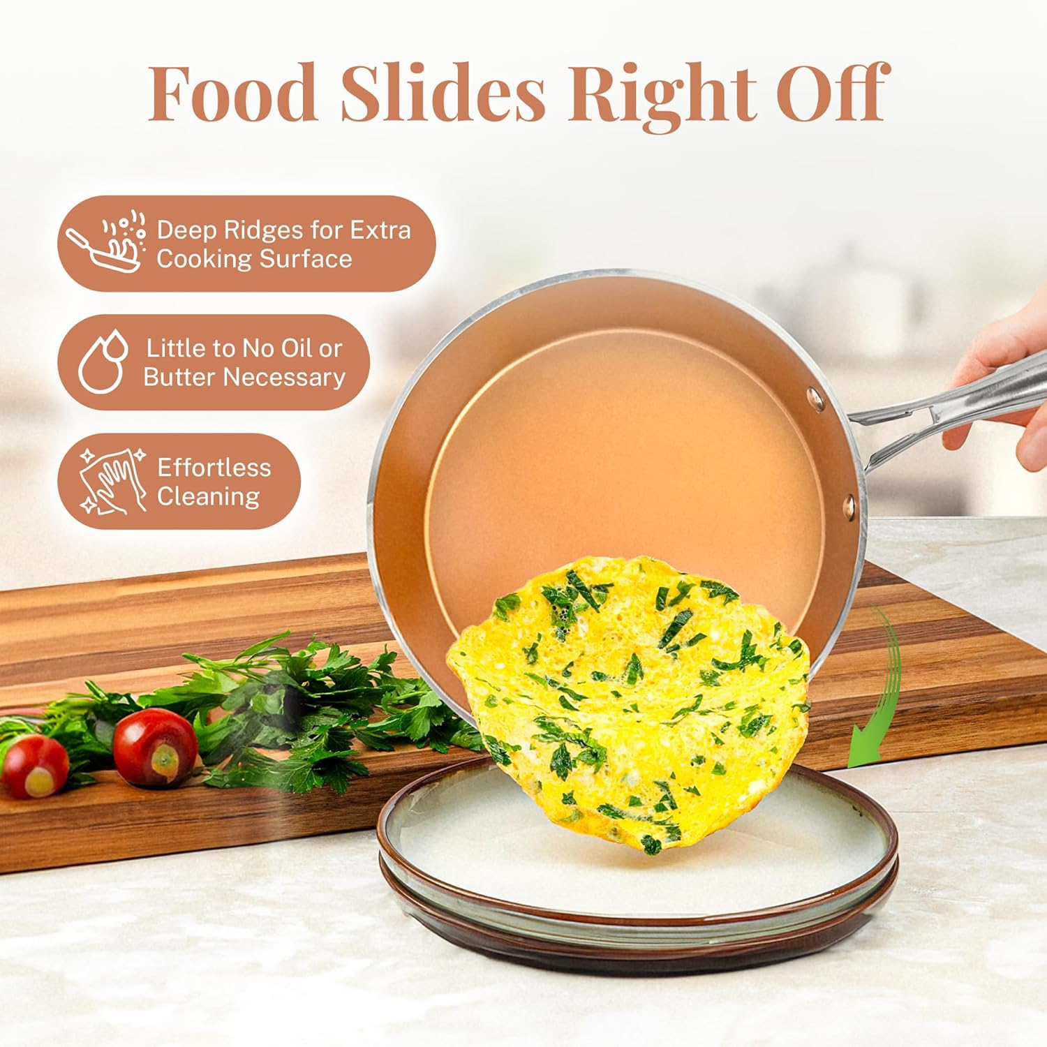 Gotham Steel 2697 12&rdquo; Nonstick Fry Pan with Lid &ndash; Hammered Copper Collection, Premium Aluminum Cookware with Stainless Steel Handles, Induction Plate for Even Heating, Dishwasher & Oven Safe Large image number 2