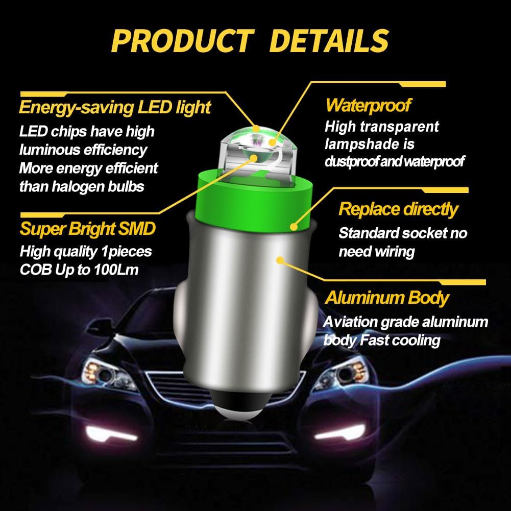 Ruiandsion BA7S Dashboard Light LED Bulbs 12V Green Instrument LED Light ED Interior Bulb Dashboard Indicator Panel Light, Non-Polarity (Pack of 4) image number 4