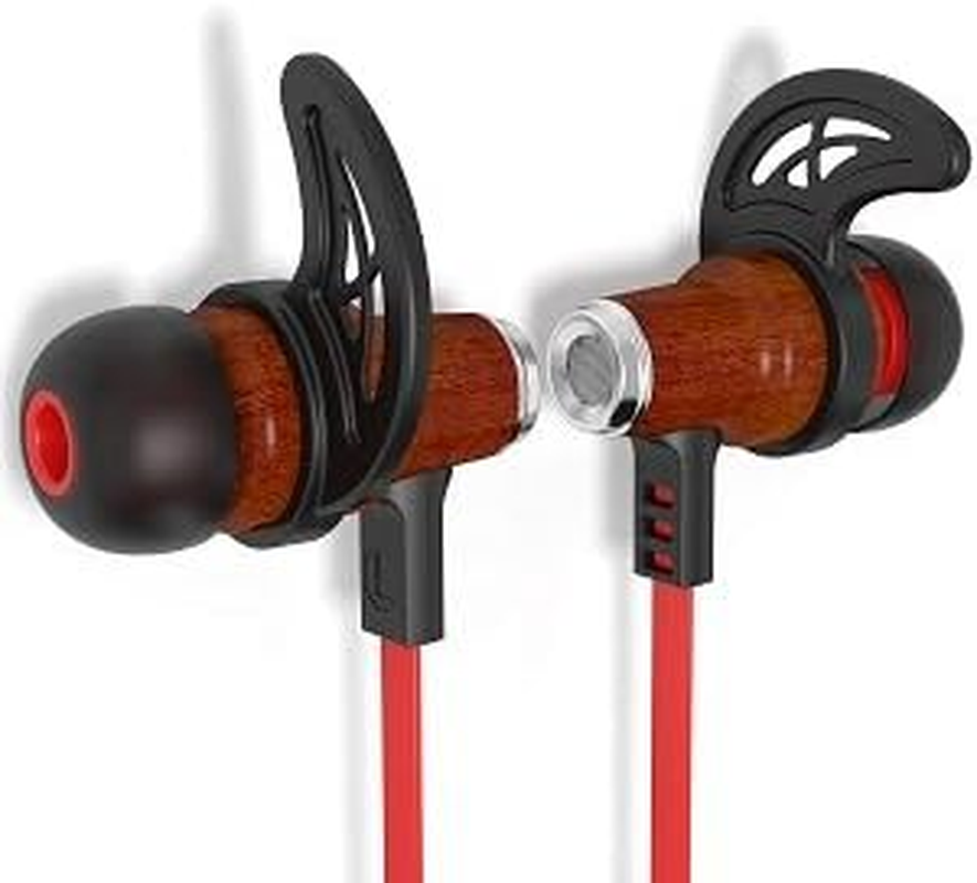 Symphonized NRG Bluetooth Wireless Wood In-Ear Noise-Isolating Headphones, Earbuds, Earphones with Mic & Volume Control (Red) image number 5
