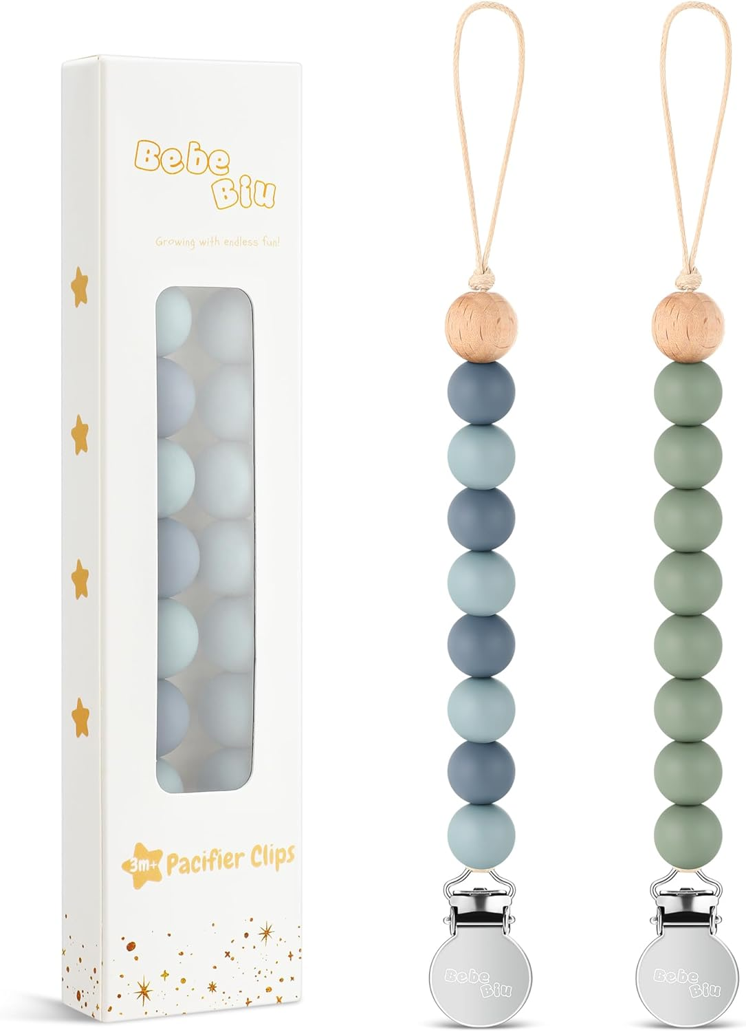 Silicone Dummy Clip for Baby Boys and Girls, 2 Pack Pacifier Clips, Dummy Chain, Soother Dummy Holder, Keeps Pacifier Clean (Mauve/Muted)