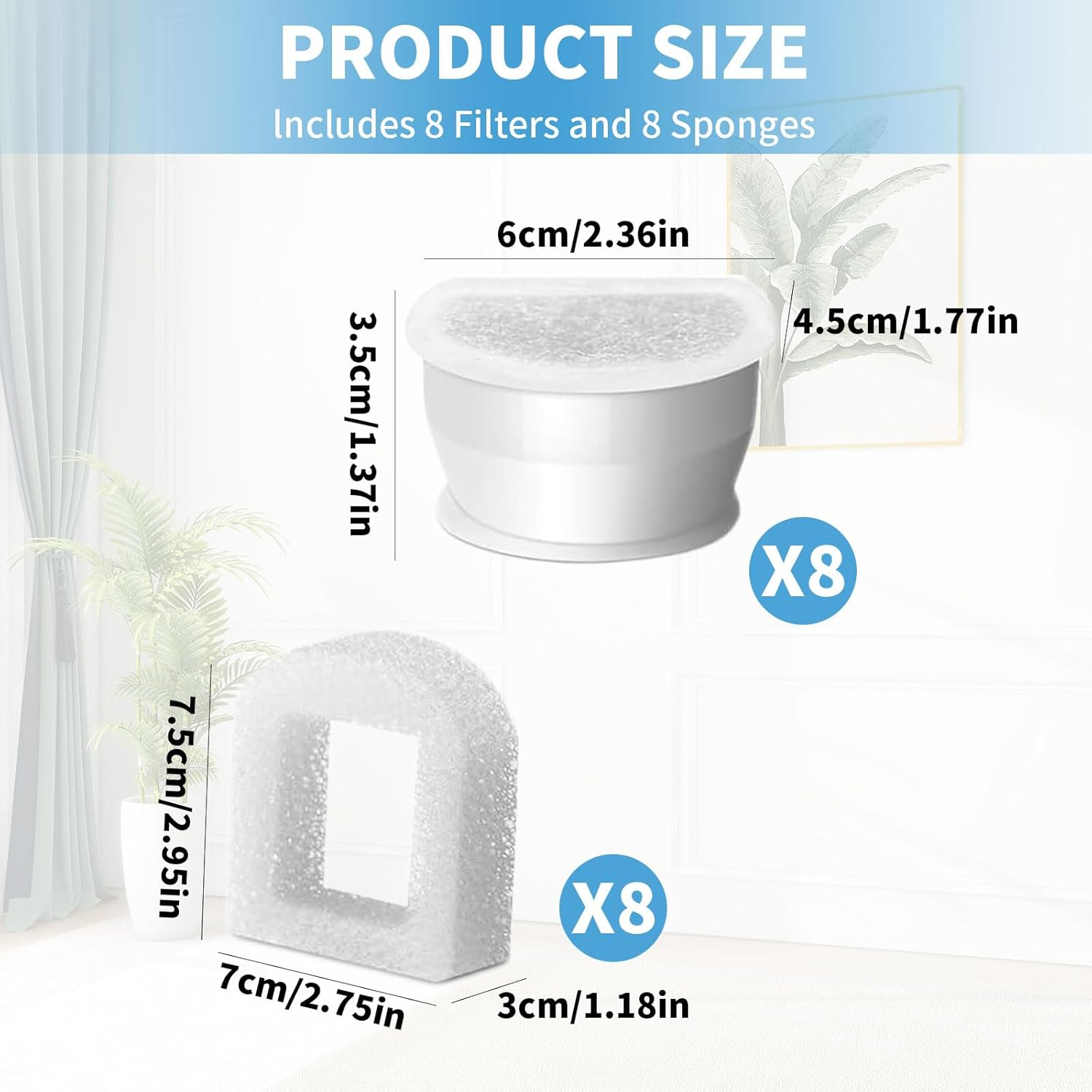 8 X Replacement Carbon Filters for Cat Fountain, Drinkwell Drinking Fountain Filter with 8 Foam Filters, Water Fountain Filter for Cats Dogs for Avalon Pagoda Gallon Seaside Butterly Sedona Seascape image number 6