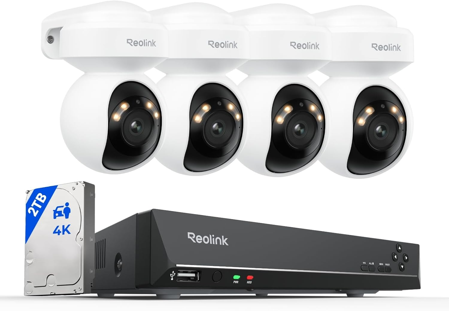 Reolink 4K Security Camera System with PT Auto-Tracking, 355&deg;Pan 50&deg;Tilt, 4K Poe Cameras Home Surveillance Wired Outdoor, Smart AI Detection, Spotlights & 2-Way Talk, 8CH NVR 2TB HDD, RLK8-800PT4