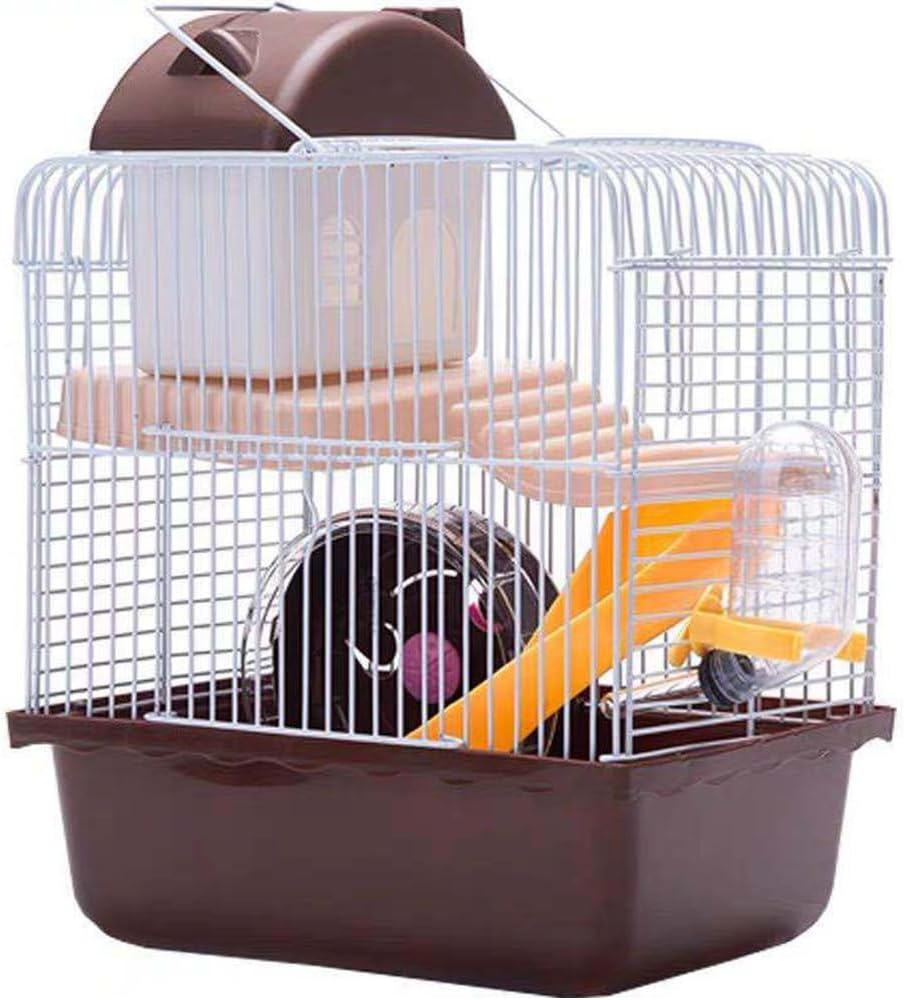 TOMVAES Hamster Cage, 2 Floors, Portable Travel Cage, Large Hamster Hutch, Castle Style, Interactive House, for Hamsters, Golden Polar Bear, Coffee and White, 23X17X30 Cm, PP, Wire image number 4
