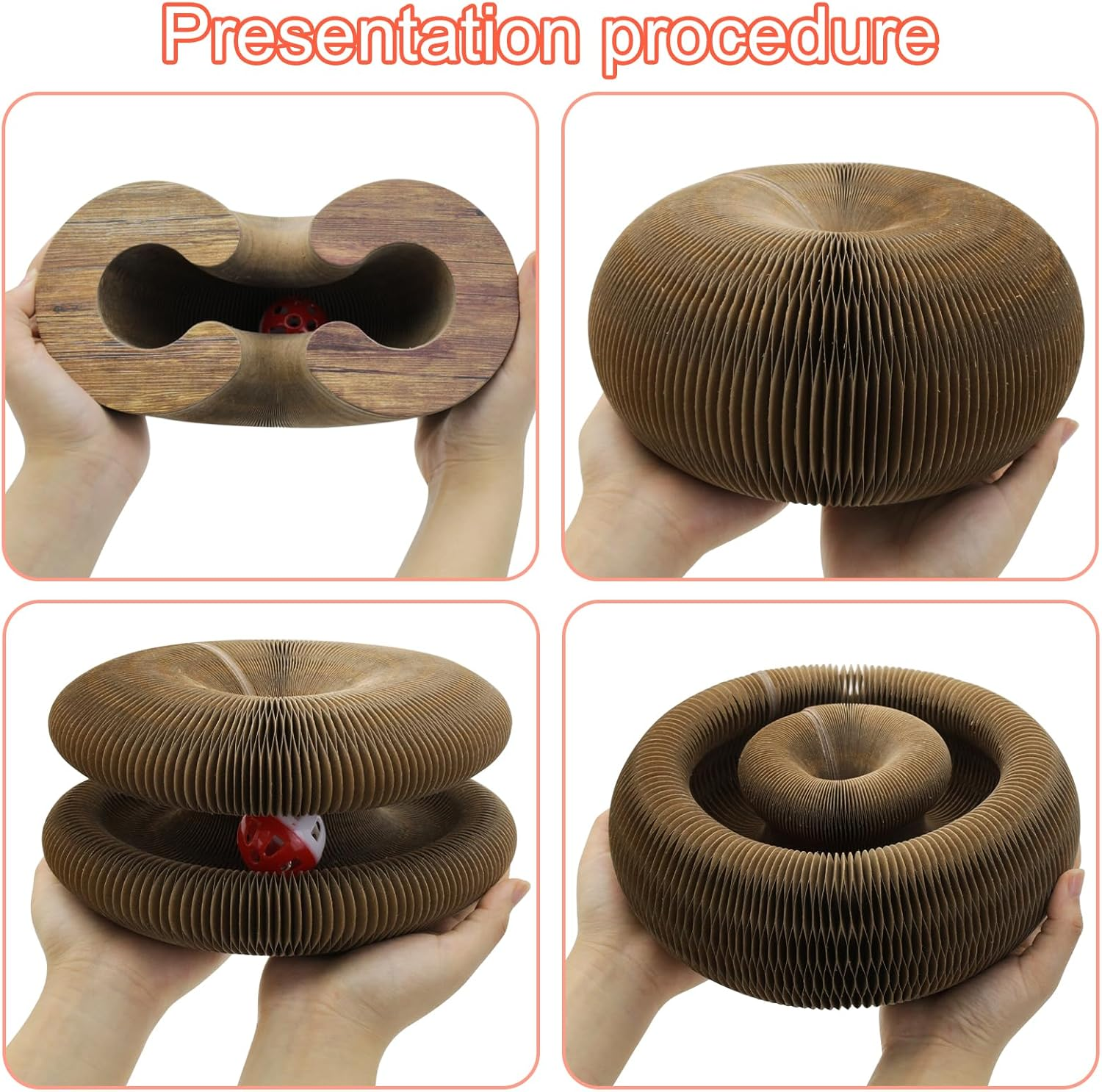 Andiker Magic Organ Cat Scratching Board, Corrugated Cardboard Cat Scratch with Ball for Playing Scratching Paws, Foldable Sanding Cat Toy for Indoor Cats for Mental & Physical Exercise (Type 1) image number 3