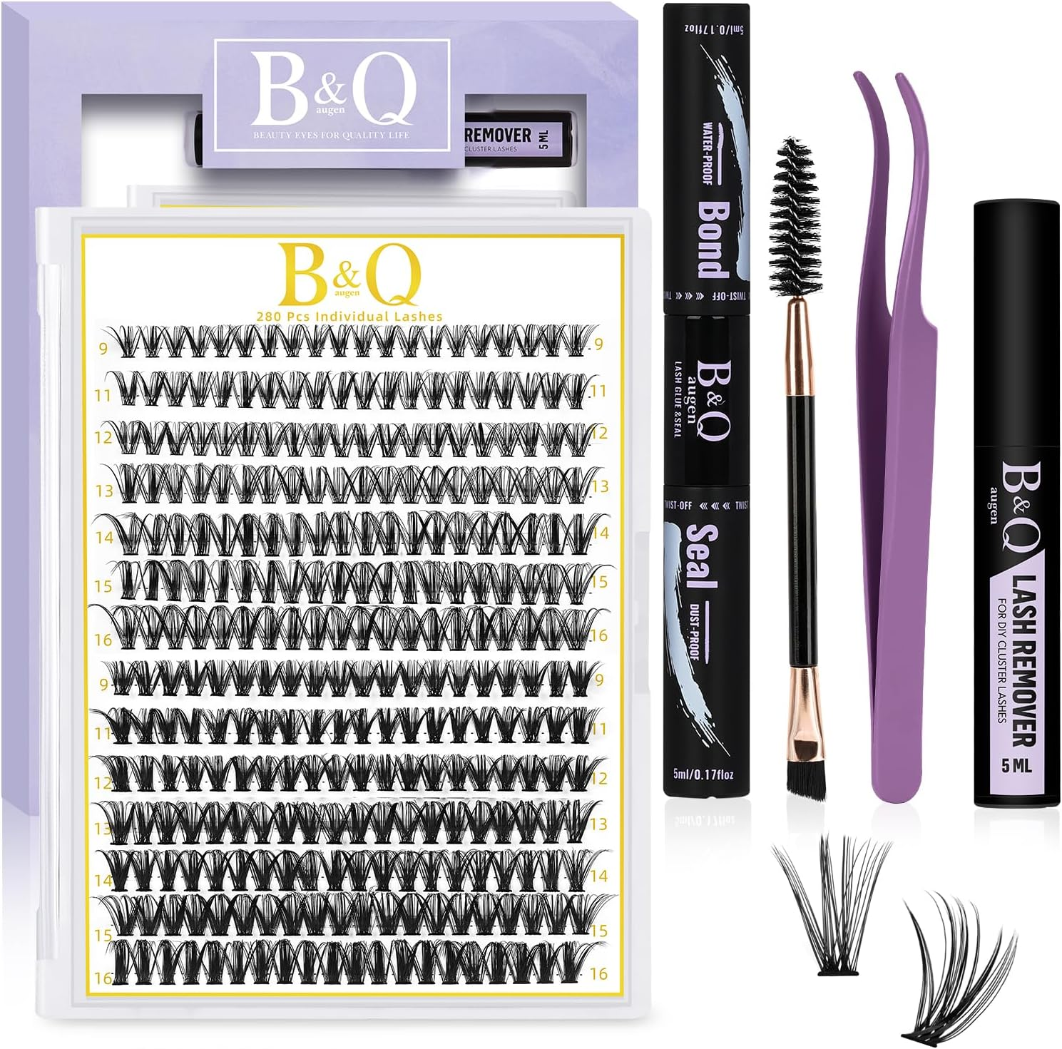 DIY Lash Extension KIT 280PCS 30D40D-0.07D-9-16 B&Q LASH Individual Lashes Kit False Eyelash Lash Clusters Kit Extensions Individual Lashes Cluster DIY Eyelash Extensions at Home (30D40D-0.07D9-16MIX) image number 6