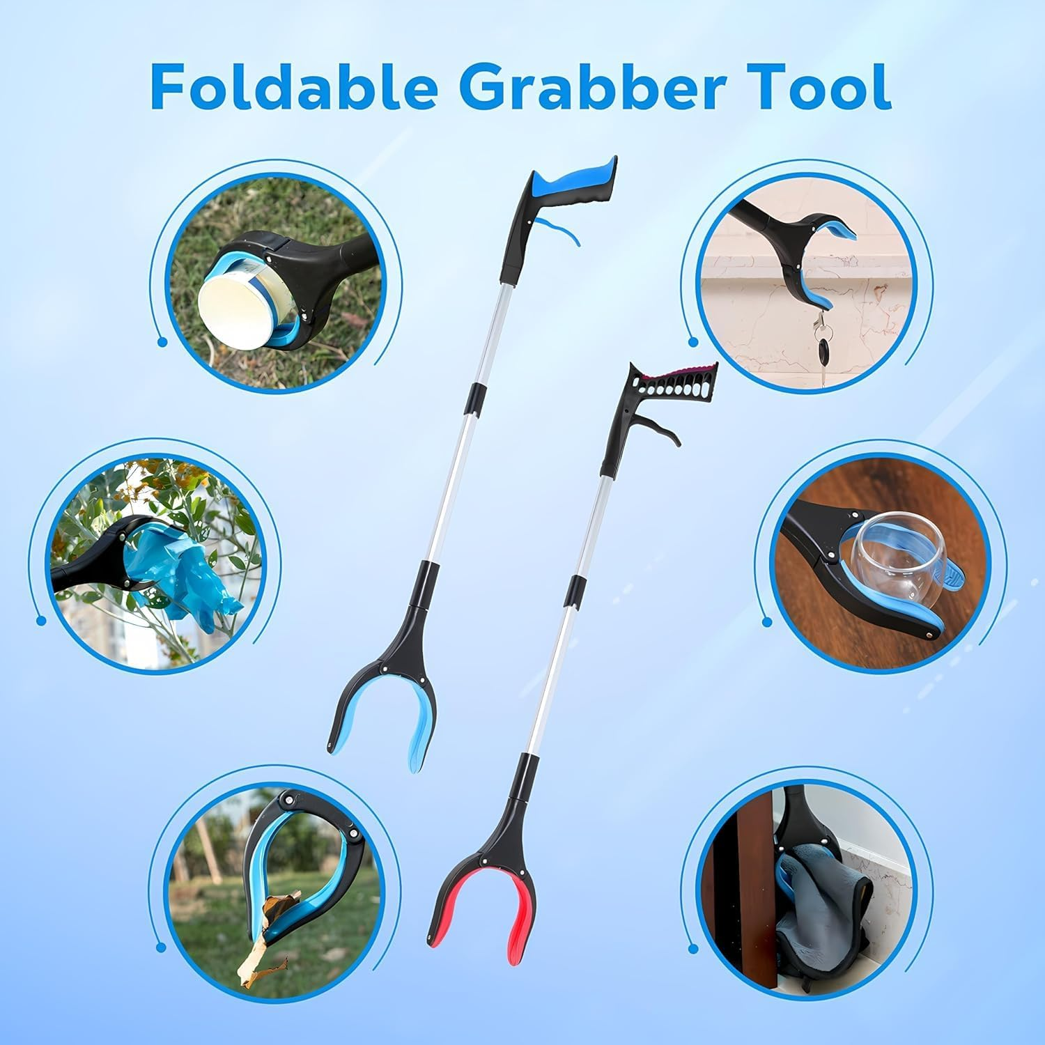 Grabber Reacher Tool - 32&rdquo; Extra Long Foldable Gripper and Reaching Tool - Heavy Duty Pick up Stick Grabbers for Seniors, Trash, Surgery Recovery Must Haves Gifts (Blue) image number 2