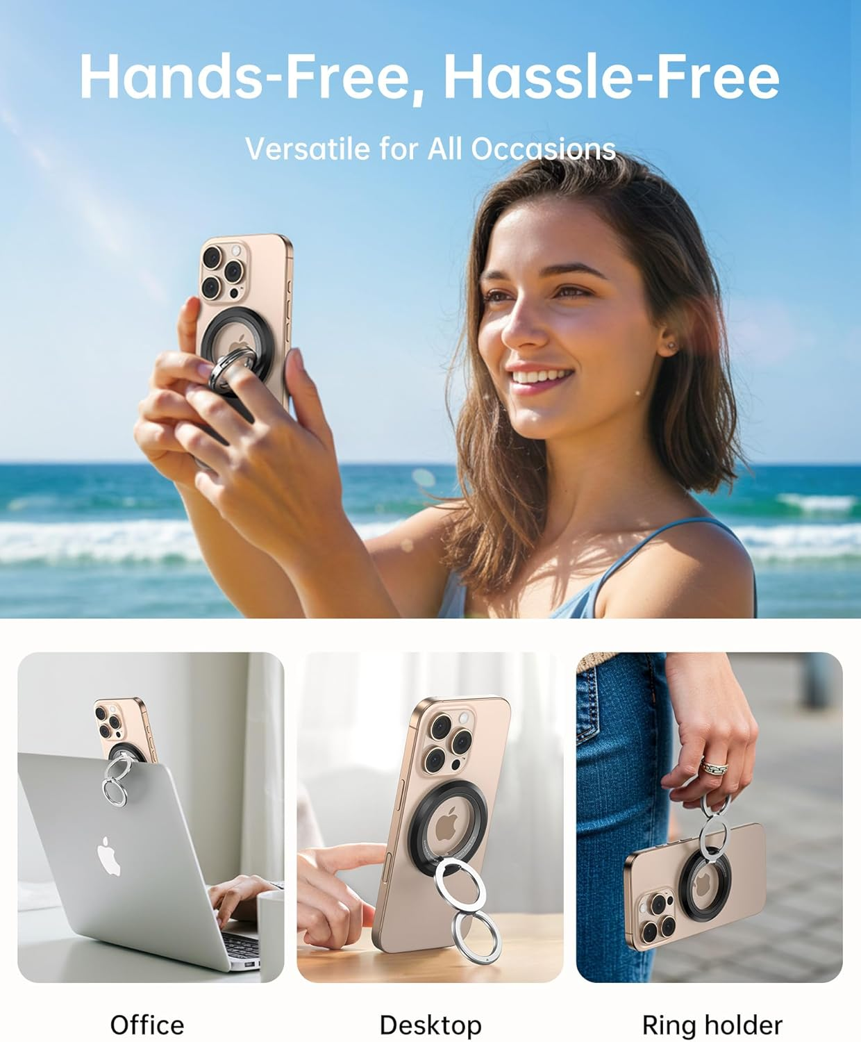 SYNCWIRE Phone Ring Holder Grip for Magsafe, 360&deg; Rotation Magnetic Cell Phone Grip Stand Two-Sided Magnetic Compatible with Iphone 17 16 15 14 13 12 Pro Max Fits Magsafe Accessories - Titanium Blue image number 2