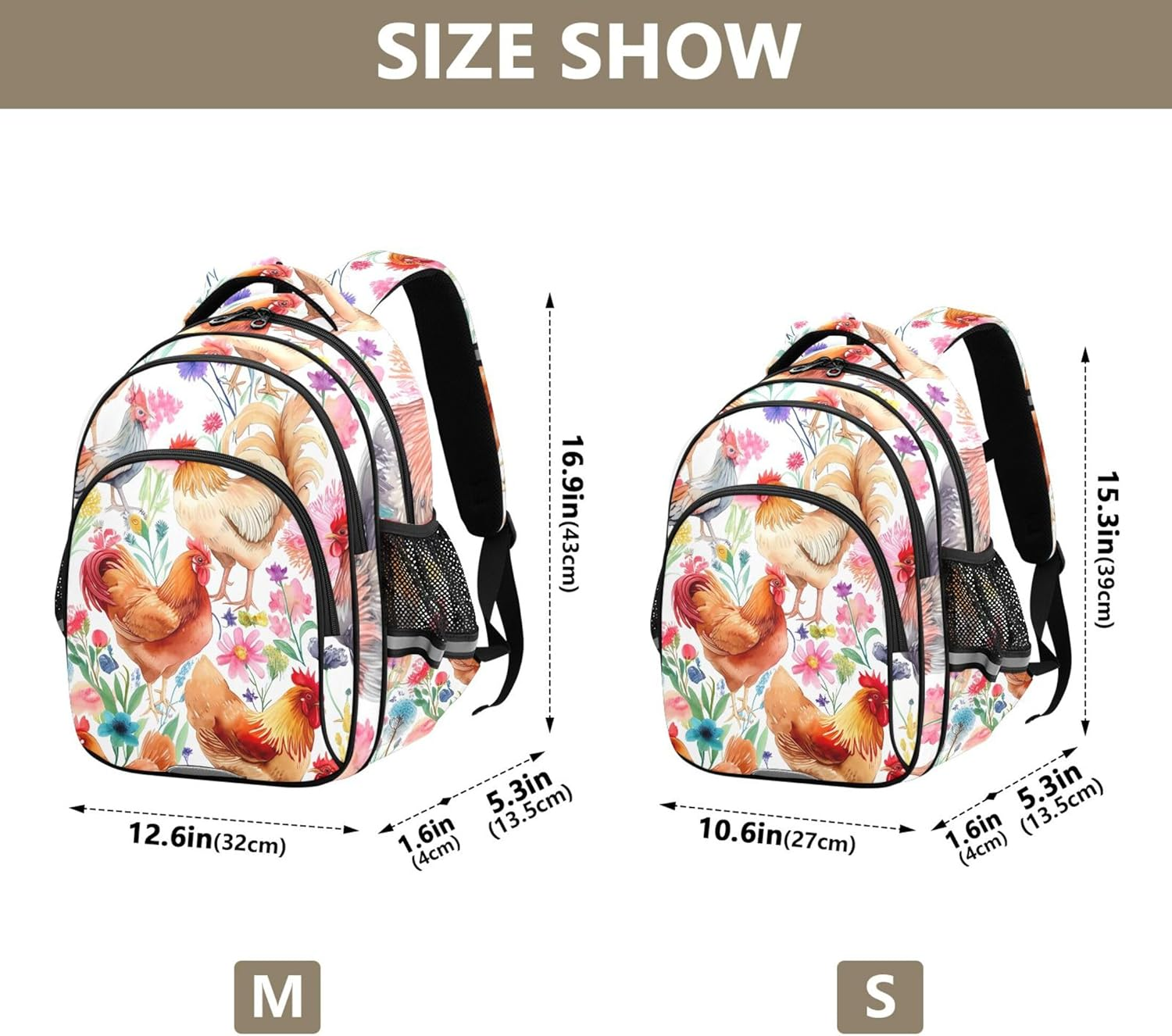 Joisal Backpack Colorful Chickens Vibrant Flowers Kids Backpacks Children School Bag Cute Preschool Age 3-8 Bookbag Princess image number 1