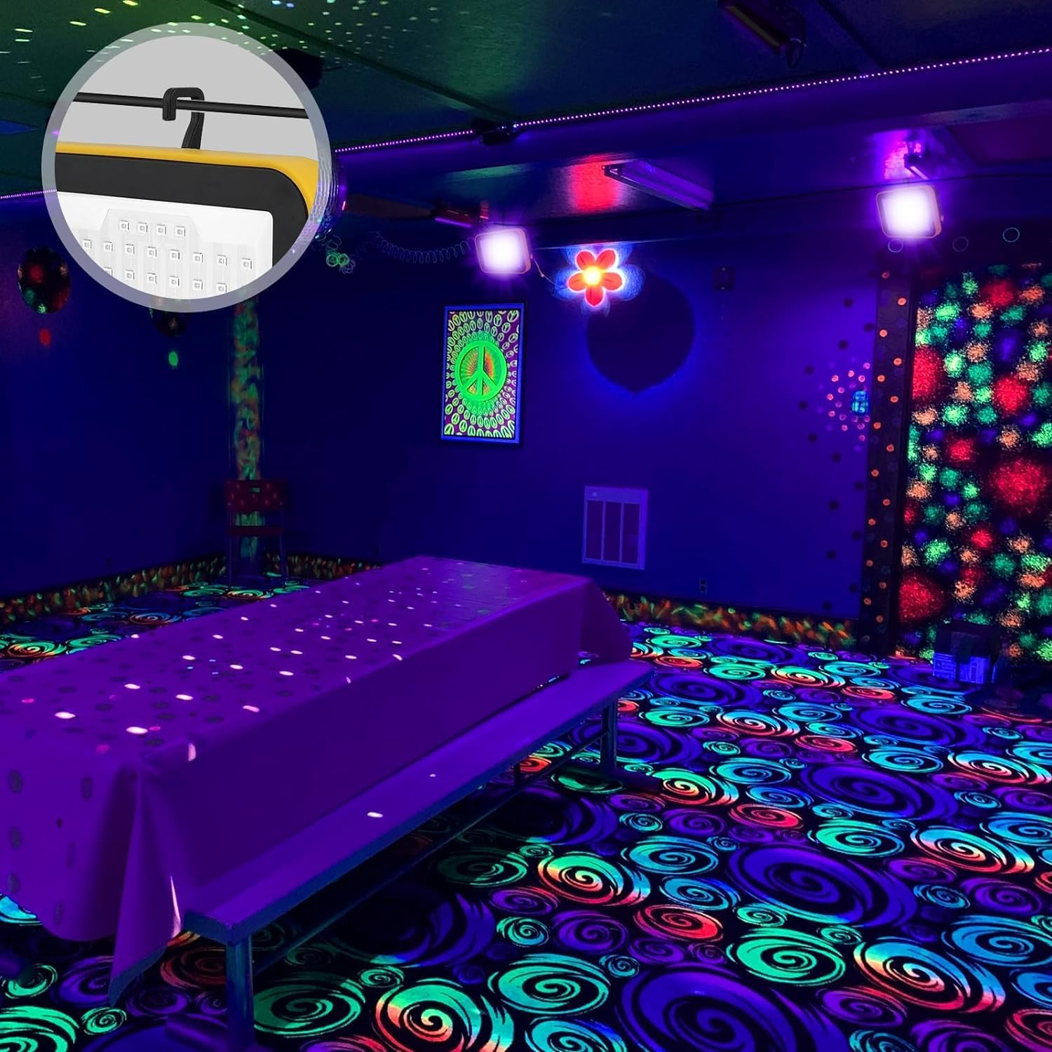 T-Sun Rechargeable LED Black Lights, Battery Powered Blacklight,2 Pack Flood Lights for Fluorescent Neon Glow in the Dark, Party, Stage Lights, Body, Paint, Indoor Decor