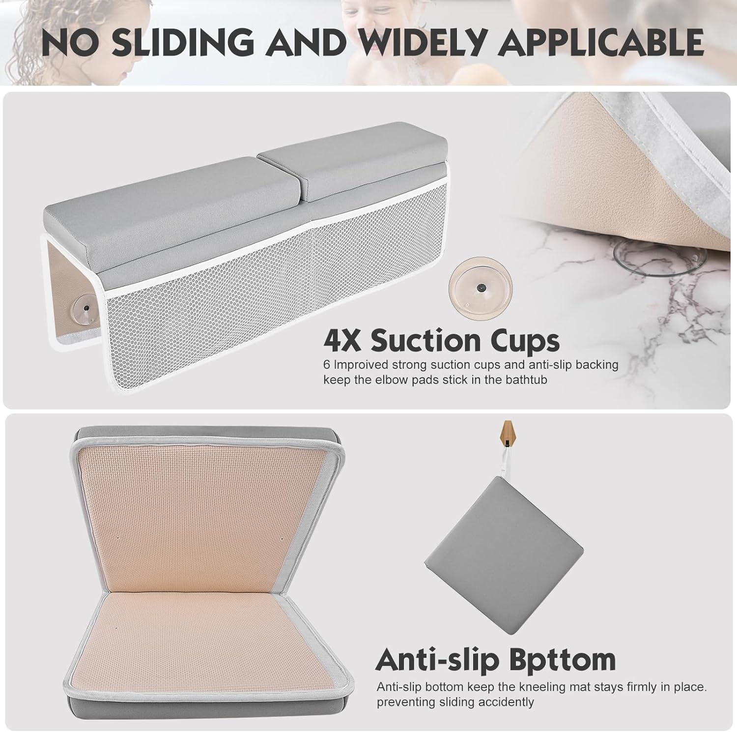 Comfortable Baby Bath Kneeler and Elbow Rest Pad Set - Foldable Non-Slip Mat, Thickest Bathtub Kneeler Pad with Parents - Painless Memory Foam, Soft and Quick Drying