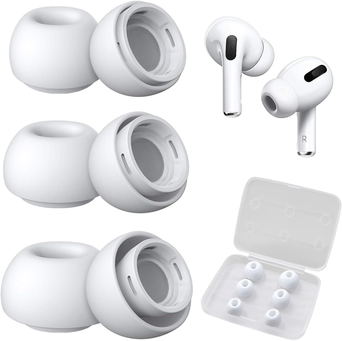3 Pairs Replacement Ear Tips for Airpods Pro 1/2 with Portable Storage Case with Noise Reduction Holes，Anti-Slip Soft Silicone Earbud Tips for Airpods Pro，Different Sizes (S/M/L) image number 3