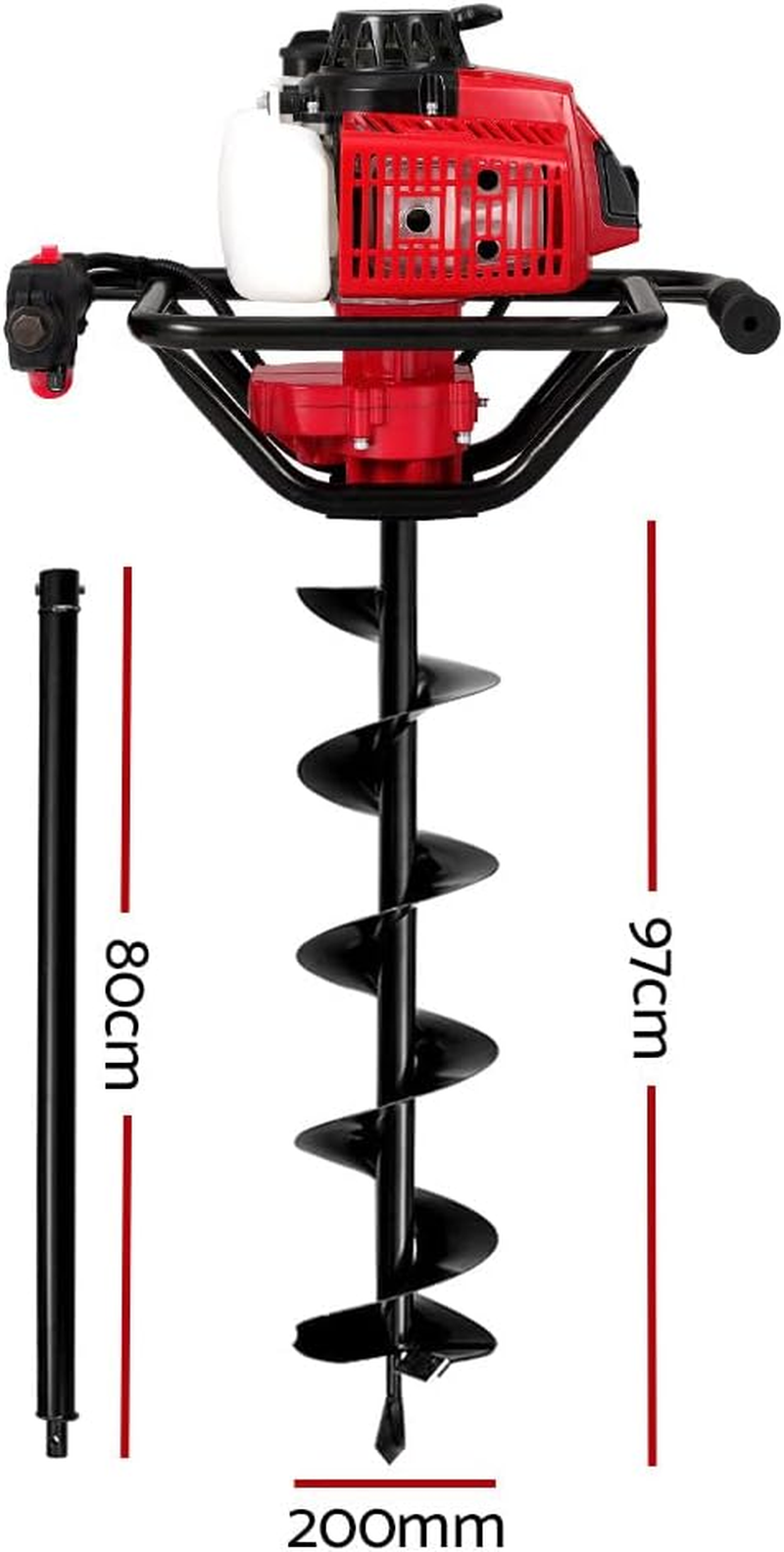 Giantz Post Hole Digger 63Cc Electric Garden Auger Ground Drill Bit Set Power Tools Hand Tool Gardening Accessories Gifts for Seedlings, Flowers Plant Fence Extension, 180Cm Depth and 200Mm Diameter image number 6