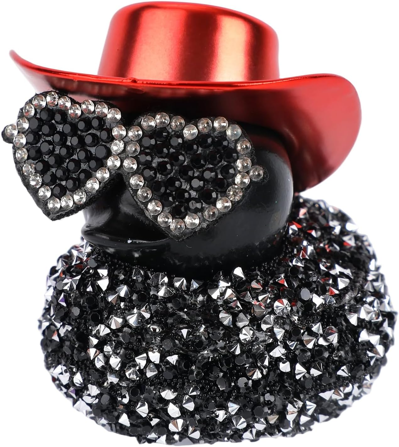 Car Ducks for Dashboard, Black Diamond Duck Decoration Cute Car Rubber Duck Ornament Accessories with Glasses Hat for Dashboard Refrigerator Decoration image number 5