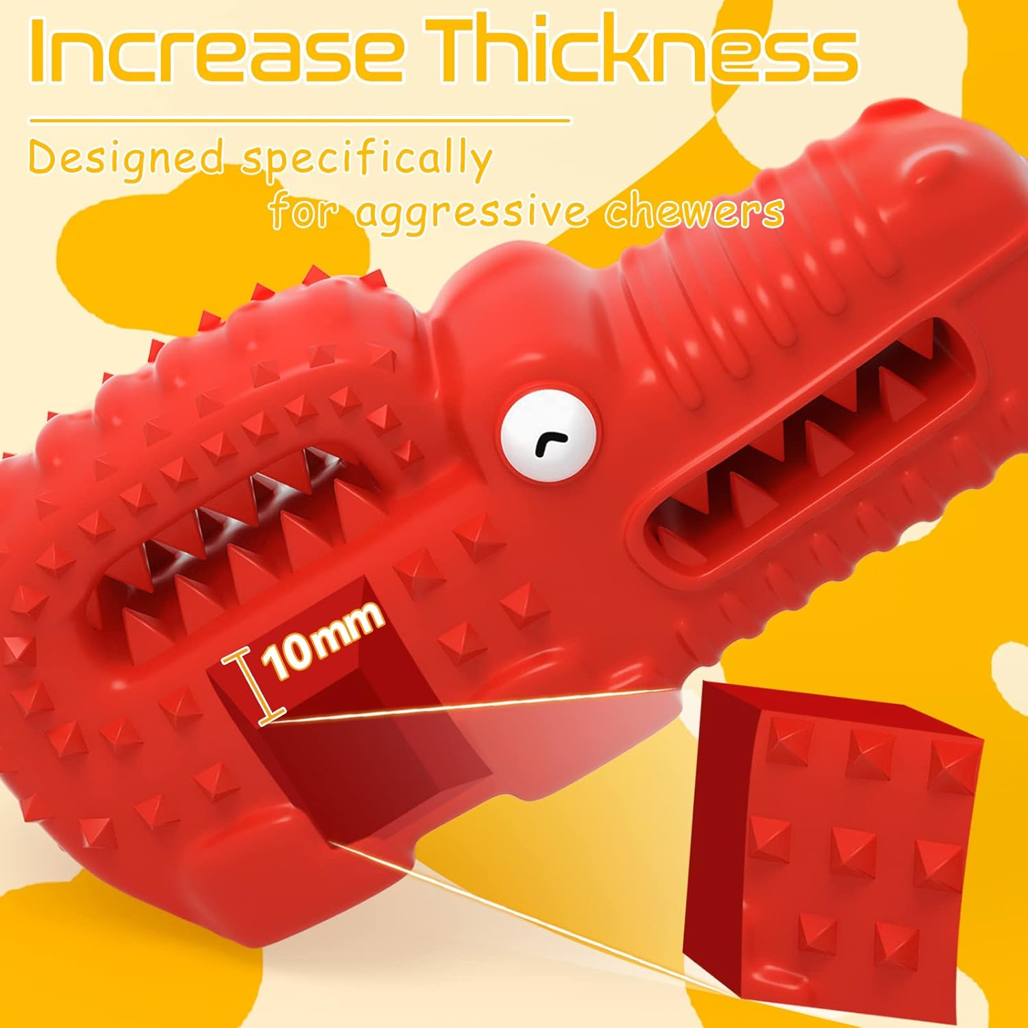 Squeaky Dog Toys for Aggressive Chewers, Tough Indestructible Chew Toys for Large Medium Breed Dog with Non-Toxic Natural Rubber (Red Crocodile) image number 3