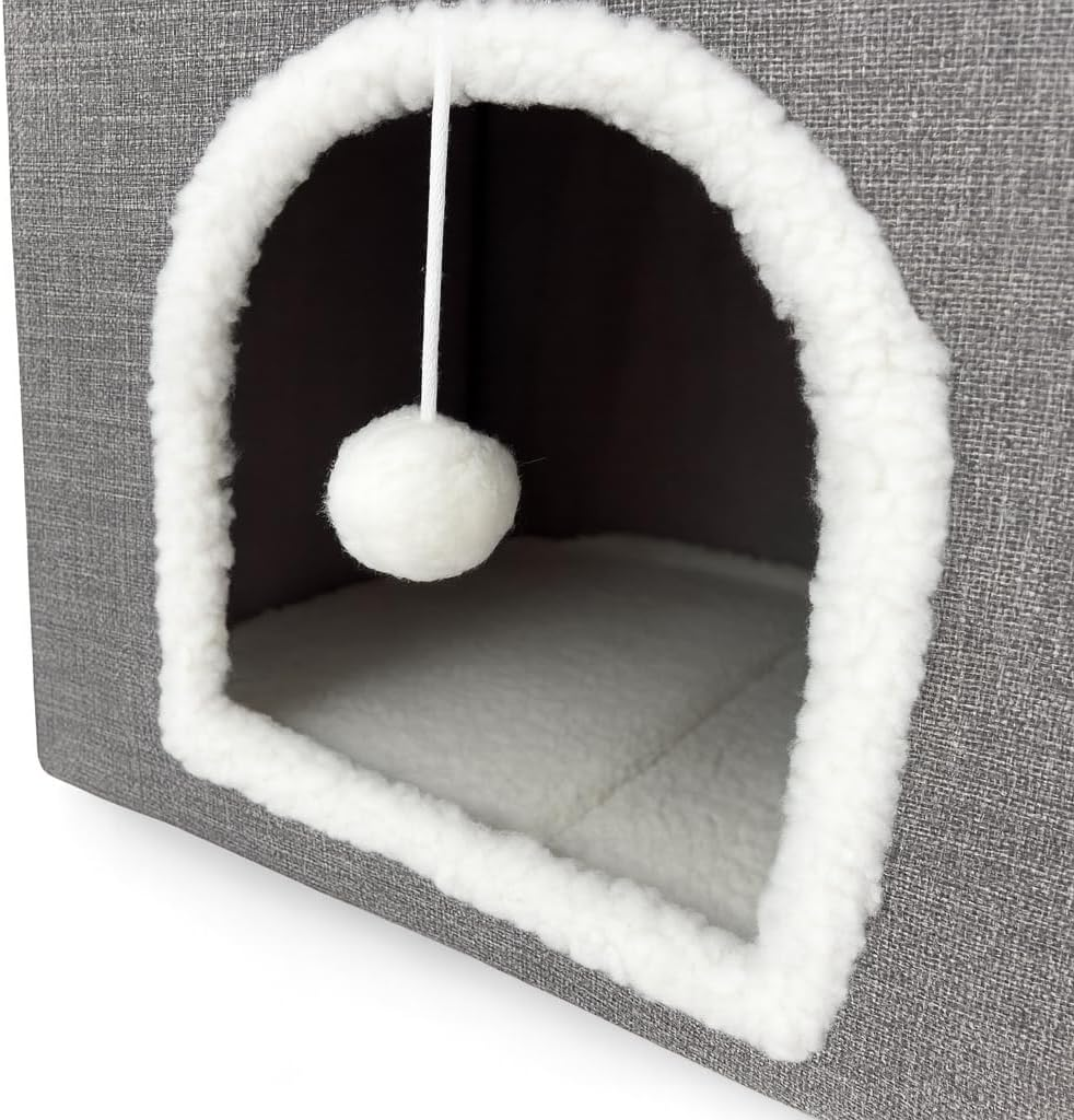 AUSSIE FURBABY Cat Bed &ndash; Indoor Cave House & Condo Hideout for Cats and Kittens. Soft Washable Pet Bed with Scratcher and Toy Ball &ndash; Foldable Design image number 3