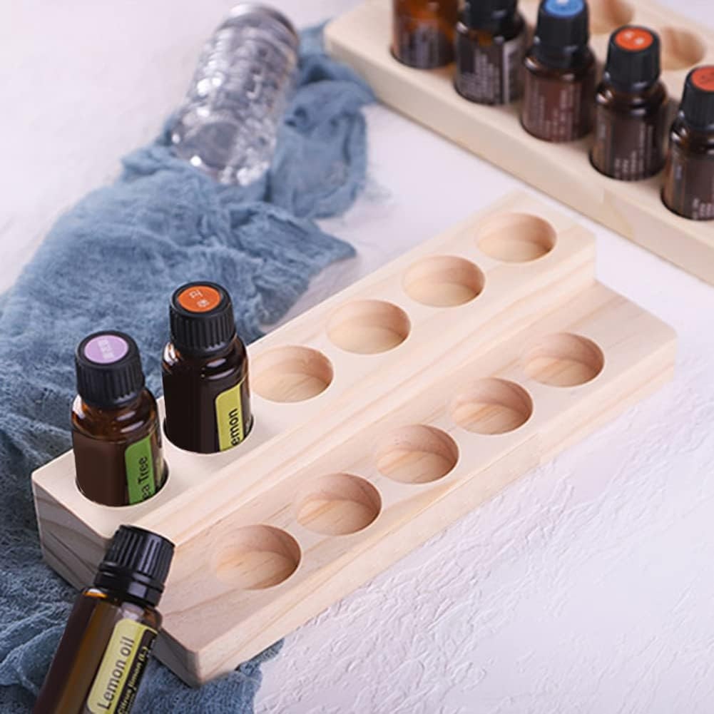 2 Tiers 11 Slots Oil Display Rack, Wooden Exquisite Stands Shelf Nail Polish Storage Organiser Aromatherapy Bottles Presentation Shelf image number 3