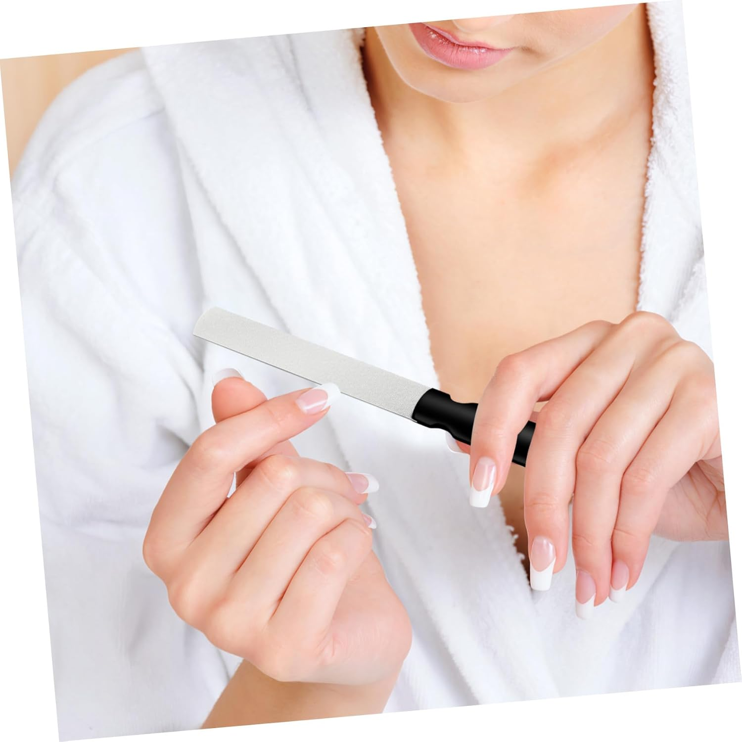 WOONEKY 2Pcs Stainless Steel Nail Files with Non Slip Ergonomic Handle and Leather Case Manicure Pedicure Tool for Fingernail and Toenail Polishing Washable and Resistant Professional image number 1