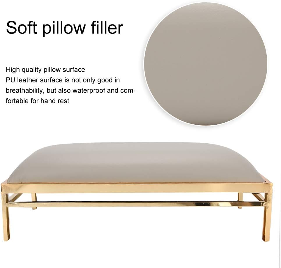 Nail Art Hand Pillow, anti Slip Soft Nail Arm Rest, Washable PU Leather Nail Armrest, with Steel Stand for Salon Home, Nail Art Equipment Tools (Marble) (Grey) image number 6