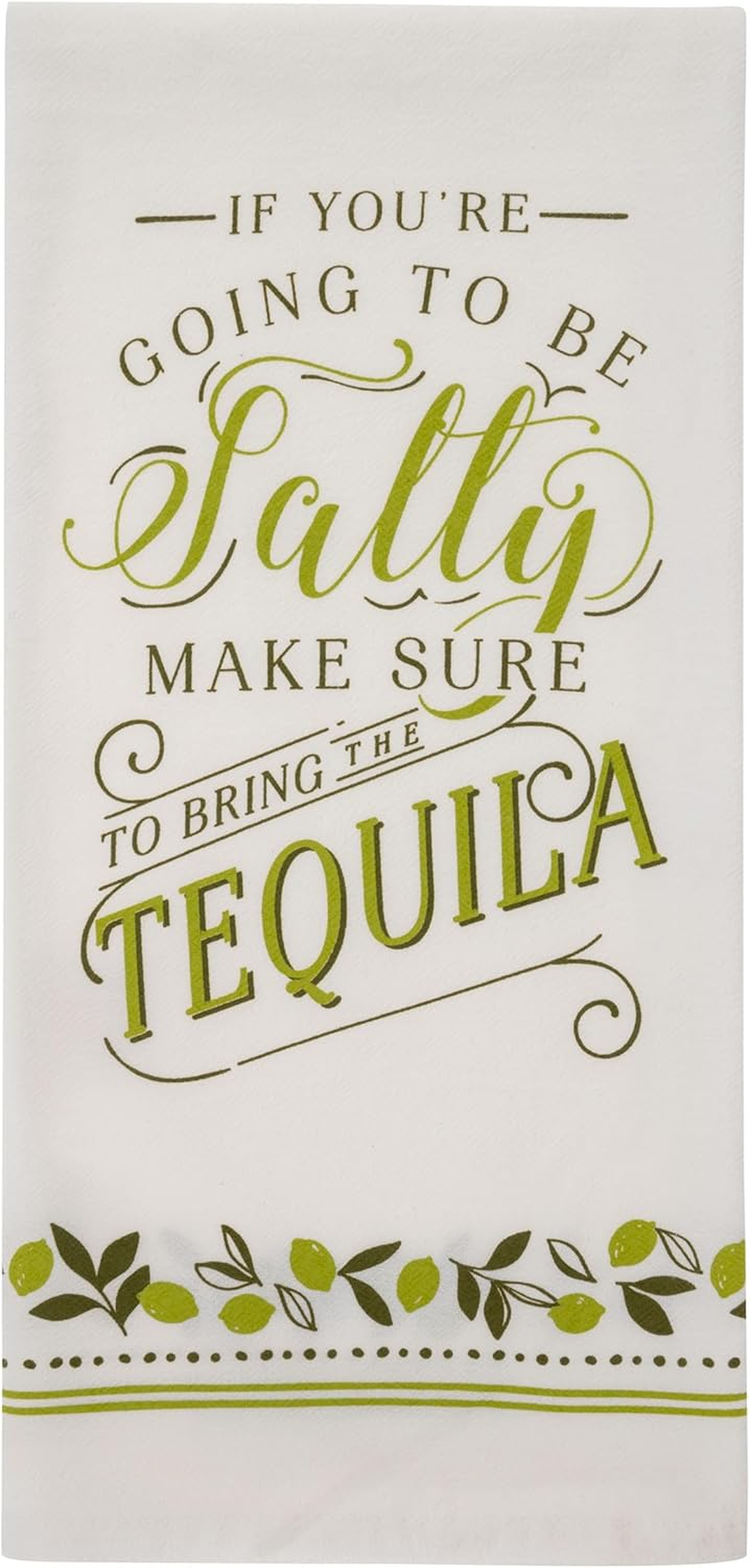 Karma Cheeky Flour Sack Tea Towel - 100% Cotton Hand Towels for the Kitchen - Witty Fun Home Decor - Bring Tequila